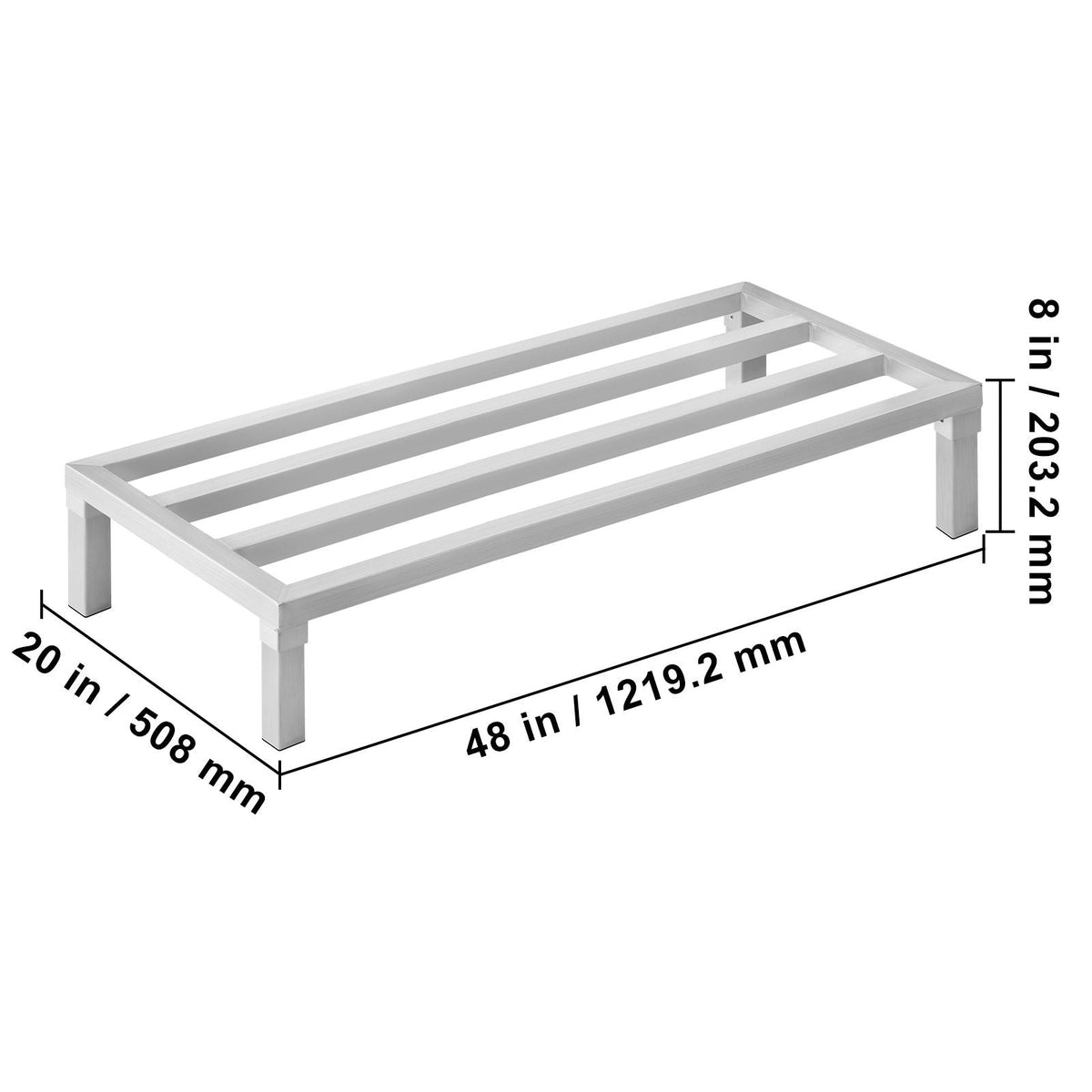Aluminum Dunnage Rack, 48' x 20' Commercial Food Floor Rack, 8' Off the Floor, 1800 lbs Capacity All-Welded Aluminum Storage Rack, for Storage in Restaurants, Kitchens, Garages and Vehicles