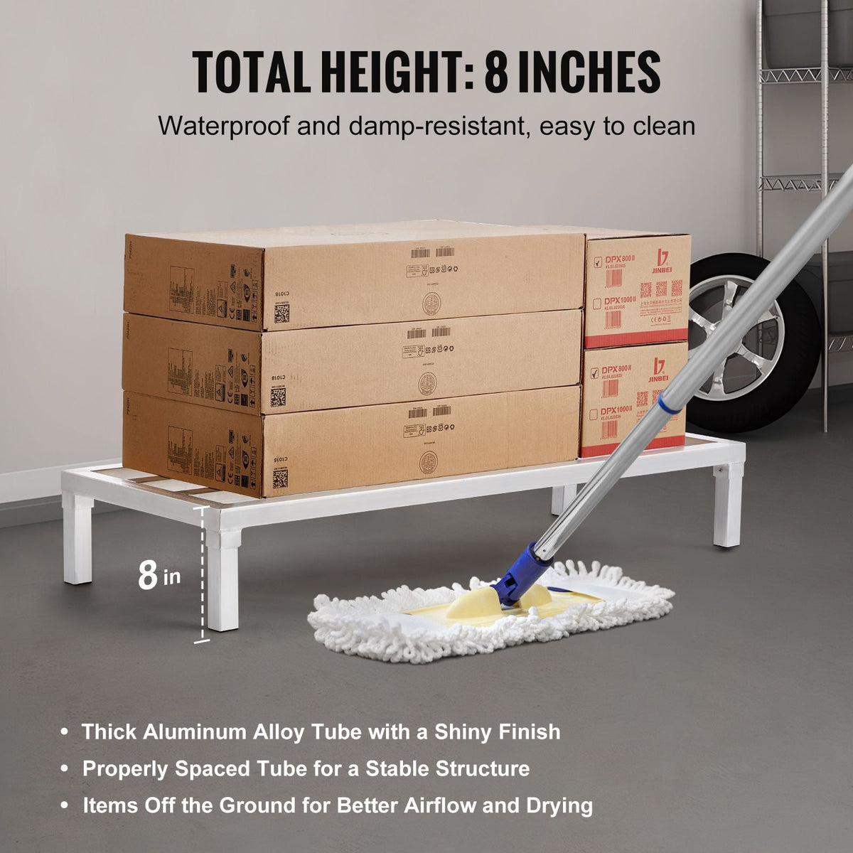 Aluminum Dunnage Rack, 48' x 20' Commercial Food Floor Rack, 8' Off the Floor, 1800 lbs Capacity All-Welded Aluminum Storage Rack, for Storage in Restaurants, Kitchens, Garages and Vehicles