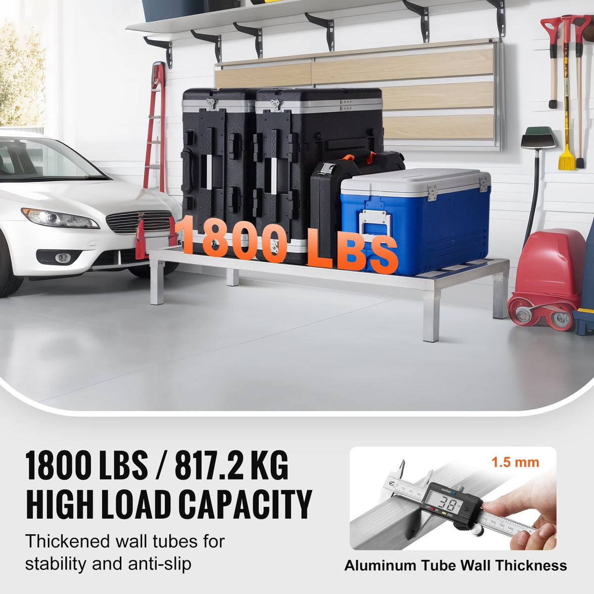 Aluminum Dunnage Rack, 48' x 20' Commercial Food Floor Rack, 8' Off the Floor, 1800 lbs Capacity All-Welded Aluminum Storage Rack, for Storage in Restaurants, Kitchens, Garages and Vehicles