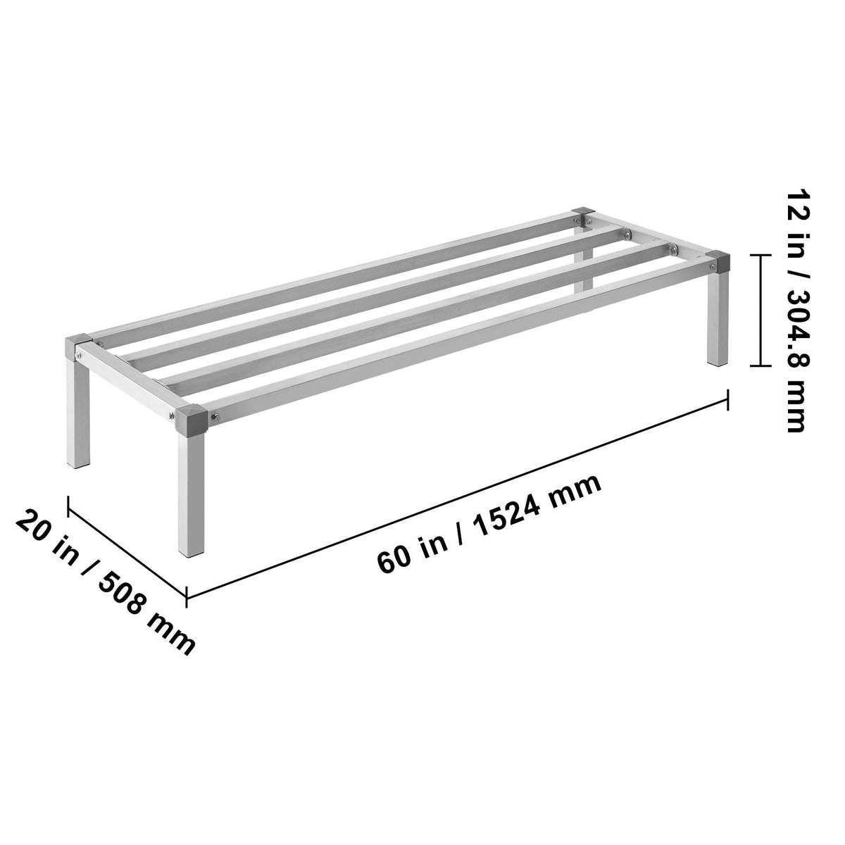 Aluminum Dunnage Rack, 60' x 20' Commercial Food Floor Rack, 12' Off the Floor, 1000 lbs Capacity All-Welded Aluminum Storage Rack, for Storage in Restaurants, Kitchens, Garages and Vehicles