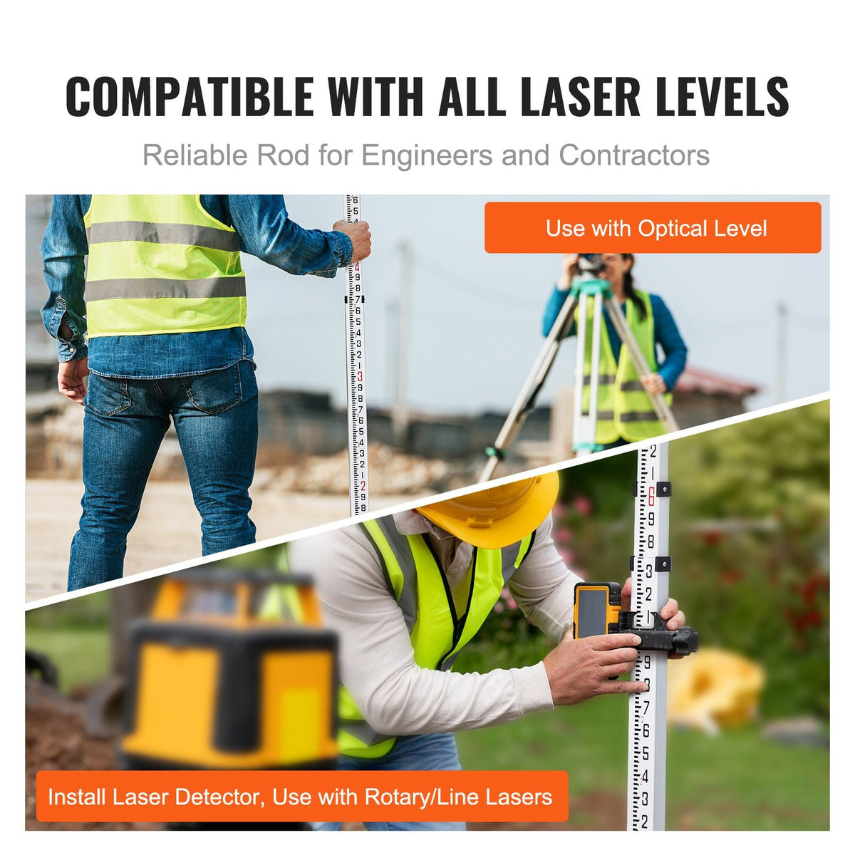 Aluminum Grade Rod, 14-Feet/8ths 4 Sections Telescopic Measuring Rod, Double-Sided Scale 1/8in Leveling Rod Stick, Aluminum Alloy Survey Rod w/ Bubble Level &Carrying Bag for Houses,Walls,Floors