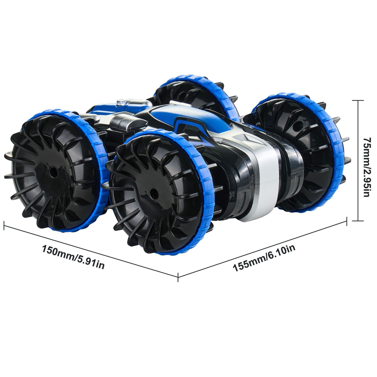 Amphibious Remote Control Car Boat, 2.4GHz 12 km/h, 4WD Waterproof RC Car for Kids, 360° Rotating Stunt Car with 2 Batteries, All Terrain Water Beach Pool Toy for 6+ Year Old Boys Girls, Blue