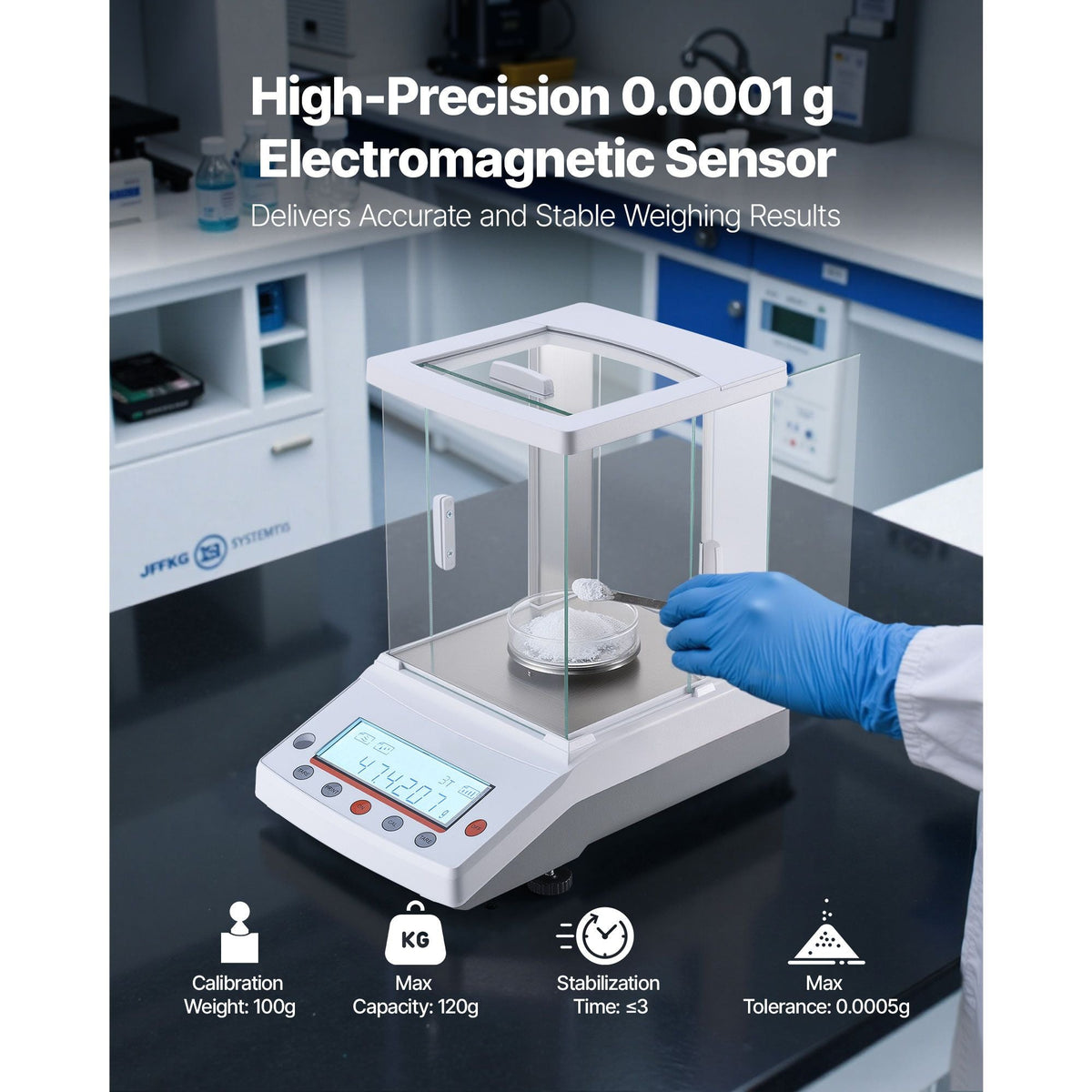 Analytical Balance, 120 g x 0.1 mg, 0.0001 g High Precision Accuracy Lab Scale, g/oz/ct/mg 4 Units Electronic Digital Analytical Balance with Glass Draft Shield, for Laboratory Jewelry Pharmacy