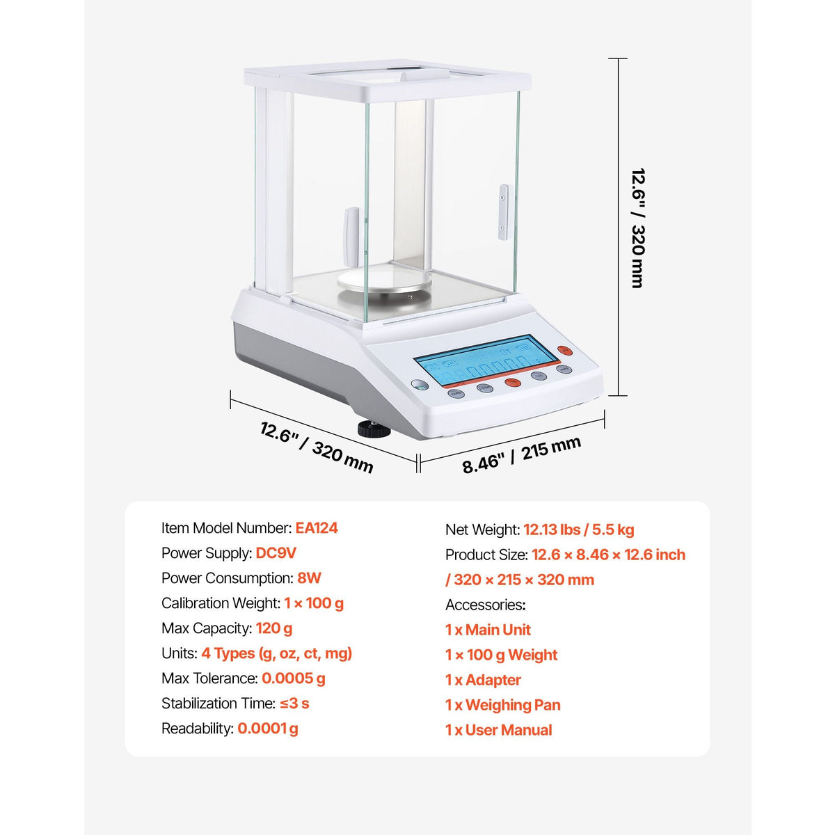 Analytical Balance, 120 g x 0.1 mg, 0.0001 g High Precision Accuracy Lab Scale, g/oz/ct/mg 4 Units Electronic Digital Analytical Balance with Glass Draft Shield, for Laboratory Jewelry Pharmacy