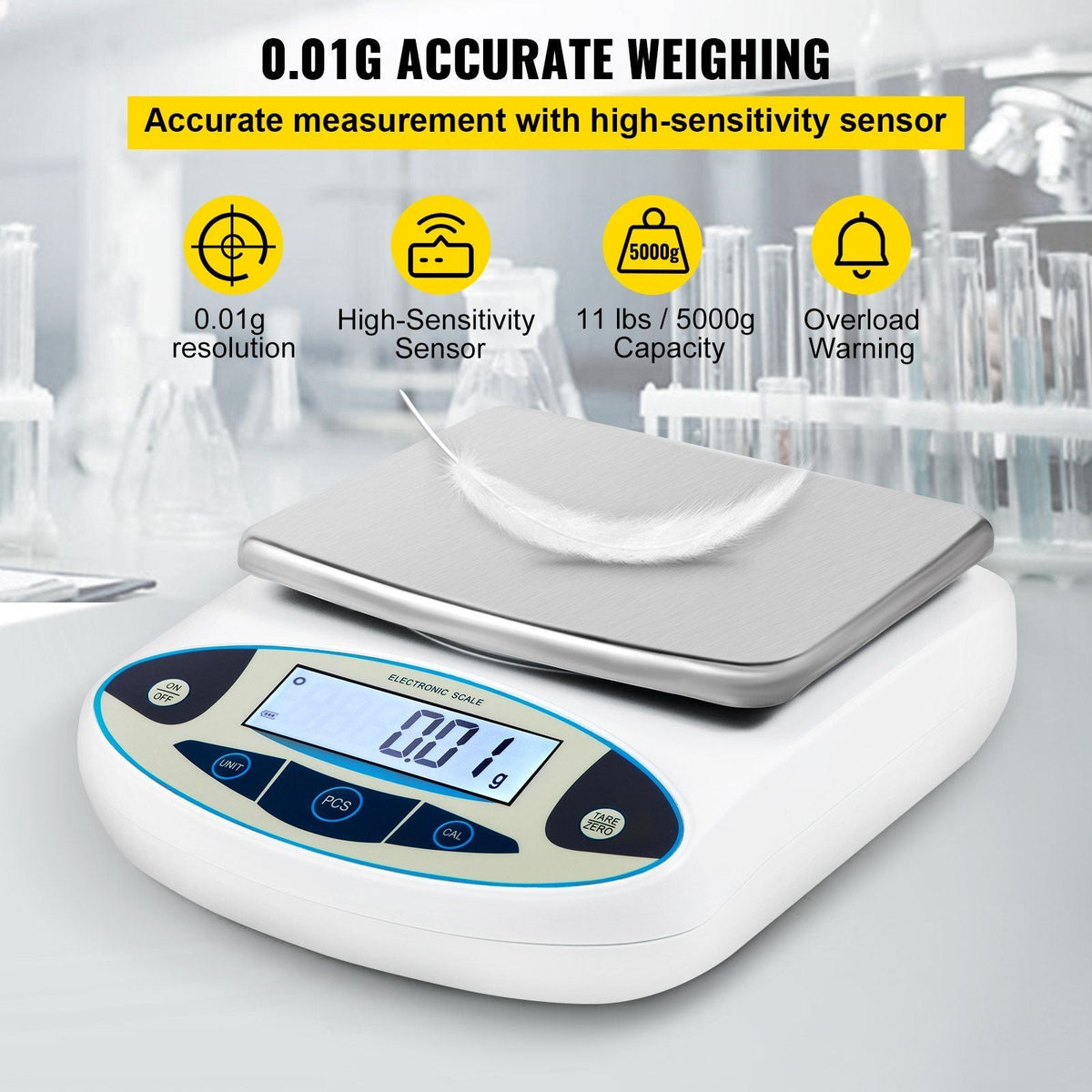 Analytical Balance, 5000g x 0.01g Accuracy Lab Scale, High Precision Electronic Analytical Balance, 13 Units Conversion, Counting Function, LCD Display, for Lab University Jewelry