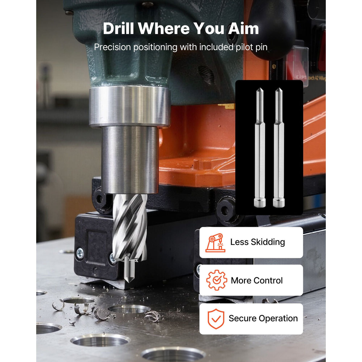 Annular Cutter Set, 5 pcs Weldon Shank Mag Drill Bits Kit, 1" Cutting Depth, 1/2", 5/8", 1" Cutting Diameter, HSS, 3 Drill Bits with 2 Pilot Pins and 3 Plastic Cases, for Magnetic Drills, Steel