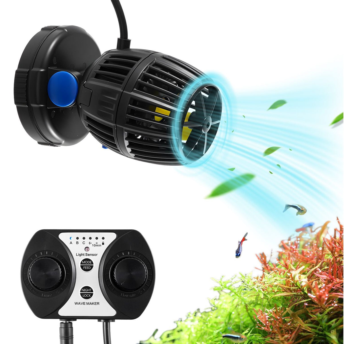 Aquarium Wave Maker, 10W, 1057 GPH Quiet and Strong DC Powerhead, Adjustable Fish Tank Circulation Pump with Controller, Strong Magnetic Base, 360° Rotating Wavemaker, for Freshwater Saltwater