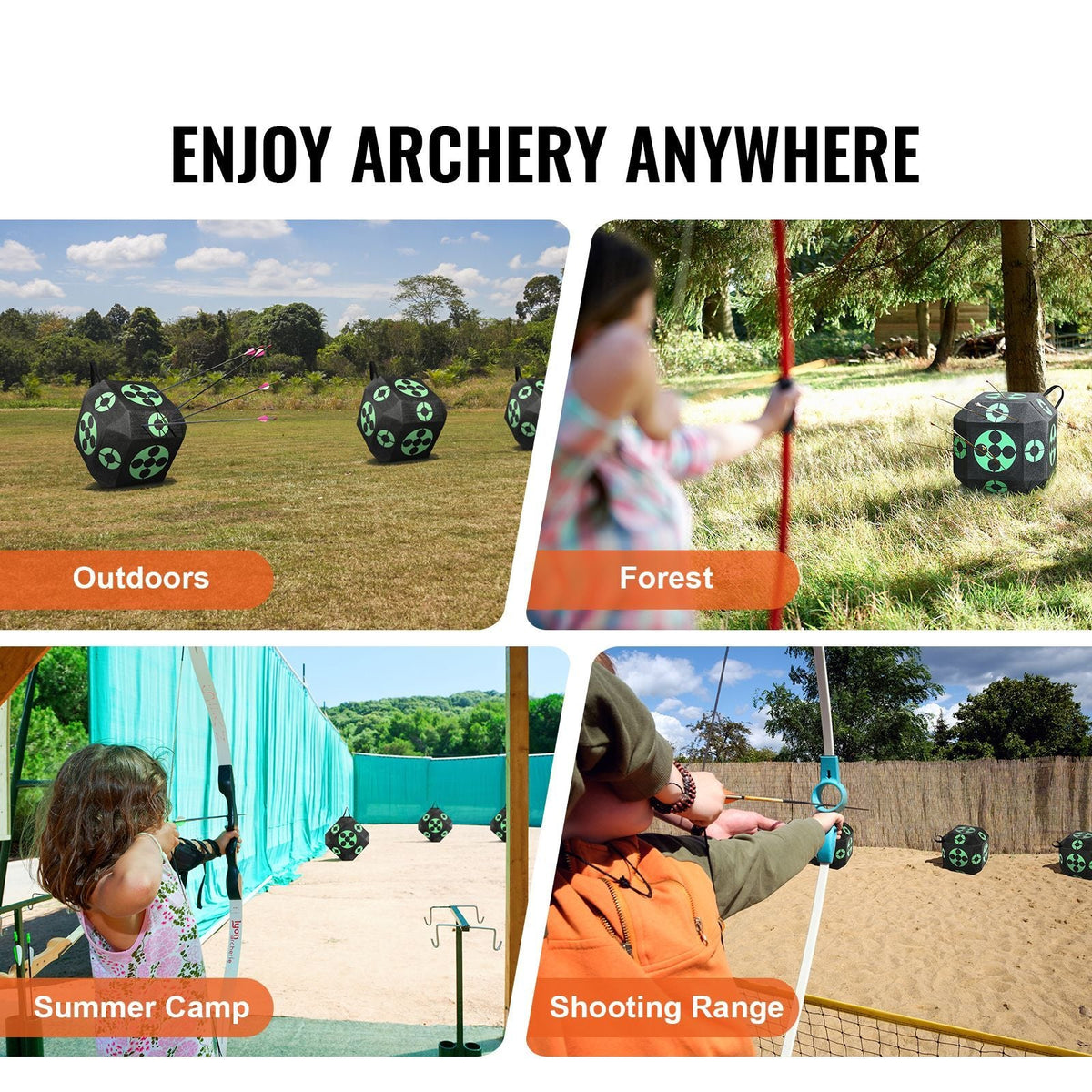 Archery Target, 15"x15" All-side Shotting Archery Arrow Target, Outdoor Portable Archery Target with Carry Handle, Easy Arrow Removal, Great Visibility, Lightweight, Easy to Transport, Black