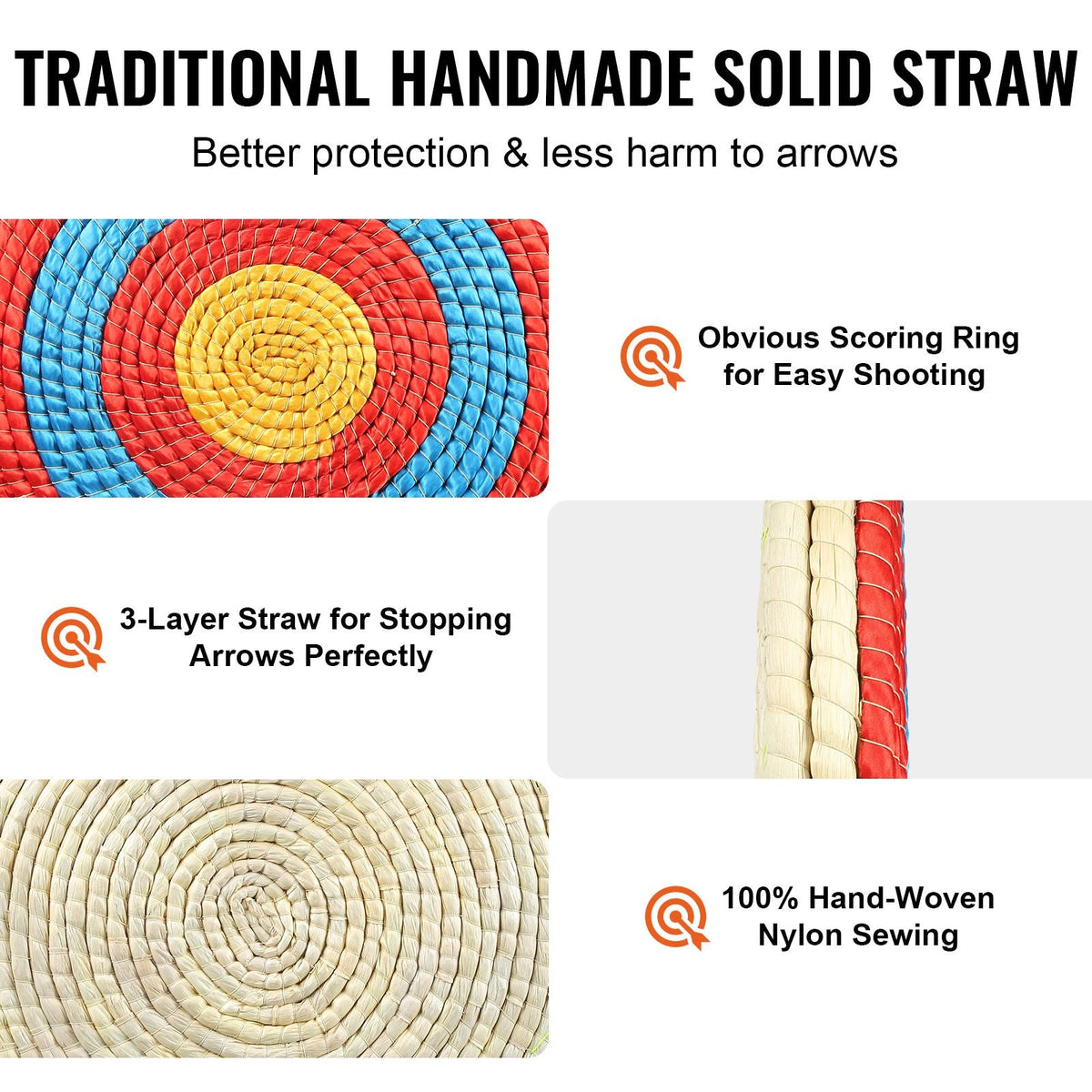 Archery Target, 3 Layers 20" Arrow Target, Traditional Solid Straw Round Archery Target Shooting Bow, Hand-Made Arrows Target, Coloured Rope Target for Backyard Outdoor Hunting Shooting Practice