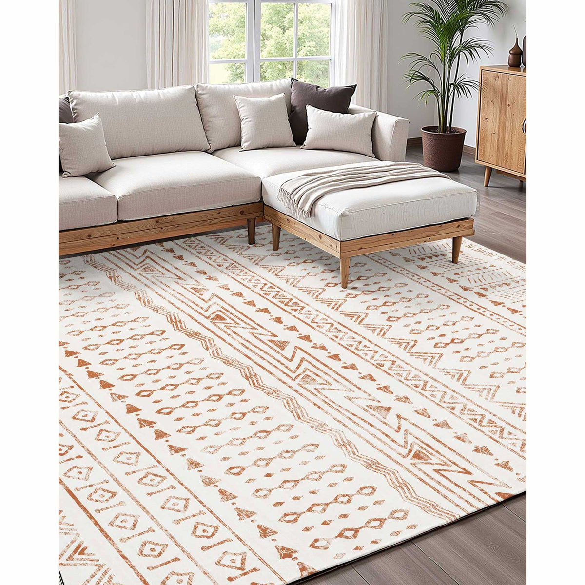 Area Rug, 5 x 8 ft Large Washable Rug, Non-Slip and Tear-Resistant Soft Carpet, Pet & Child Friendly Modern Area Rugs, Indoor Mat for Bedroom, Office, Living Room, Kids Room, Entryway, Beige