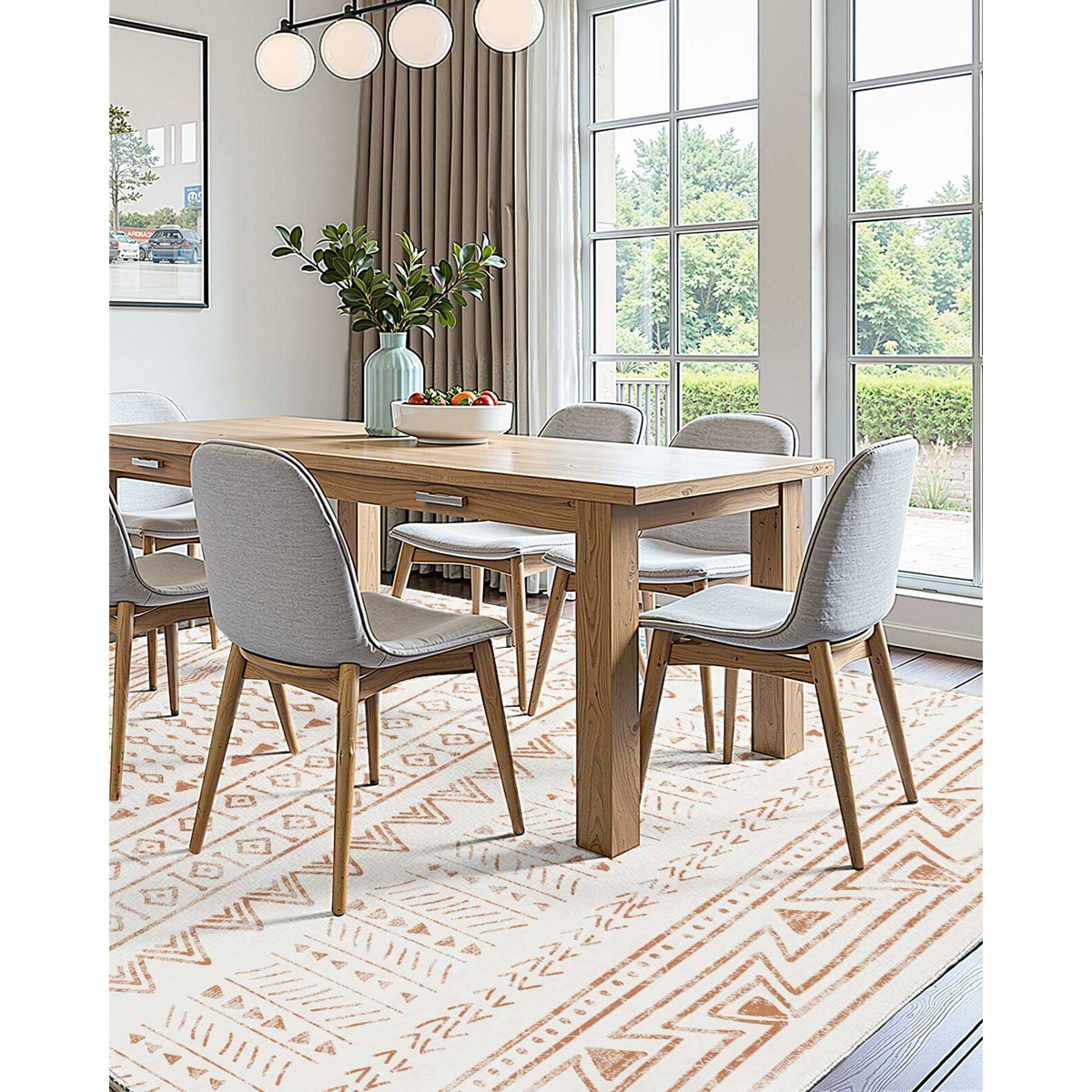 Area Rug, 5 x 8 ft Large Washable Rug, Non-Slip and Tear-Resistant Soft Carpet, Pet & Child Friendly Modern Area Rugs, Indoor Mat for Bedroom, Office, Living Room, Kids Room, Entryway, Beige