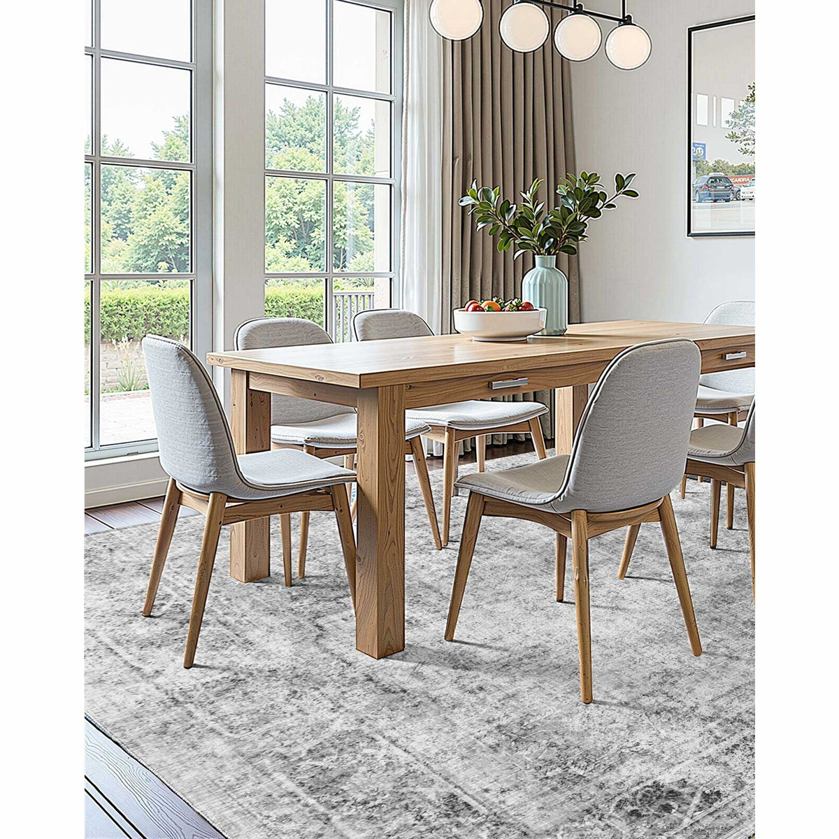 Area Rug, 6 x 9 ft Large Washable Boho Rug, Non-Slip and Tear-Resistant Soft Carpet, Pet & Child Friendly Bohemian Area Rugs, Indoor Mat for Bedroom, Living Room, Kids Room, Entryway, Gray