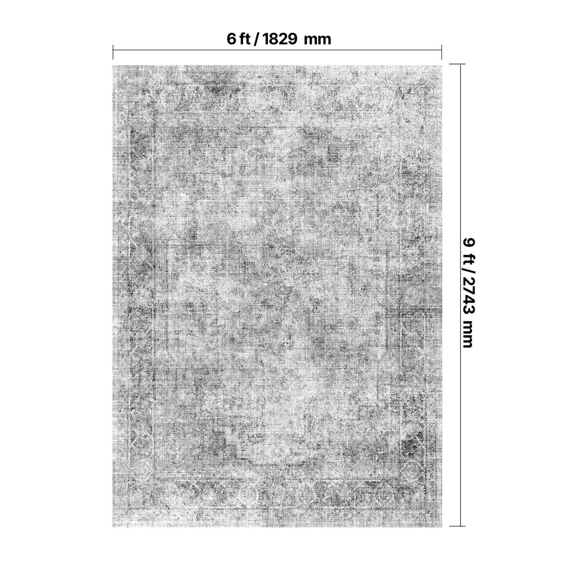Area Rug, 6 x 9 ft Large Washable Boho Rug, Non-Slip and Tear-Resistant Soft Carpet, Pet & Child Friendly Bohemian Area Rugs, Indoor Mat for Bedroom, Living Room, Kids Room, Entryway, Gray