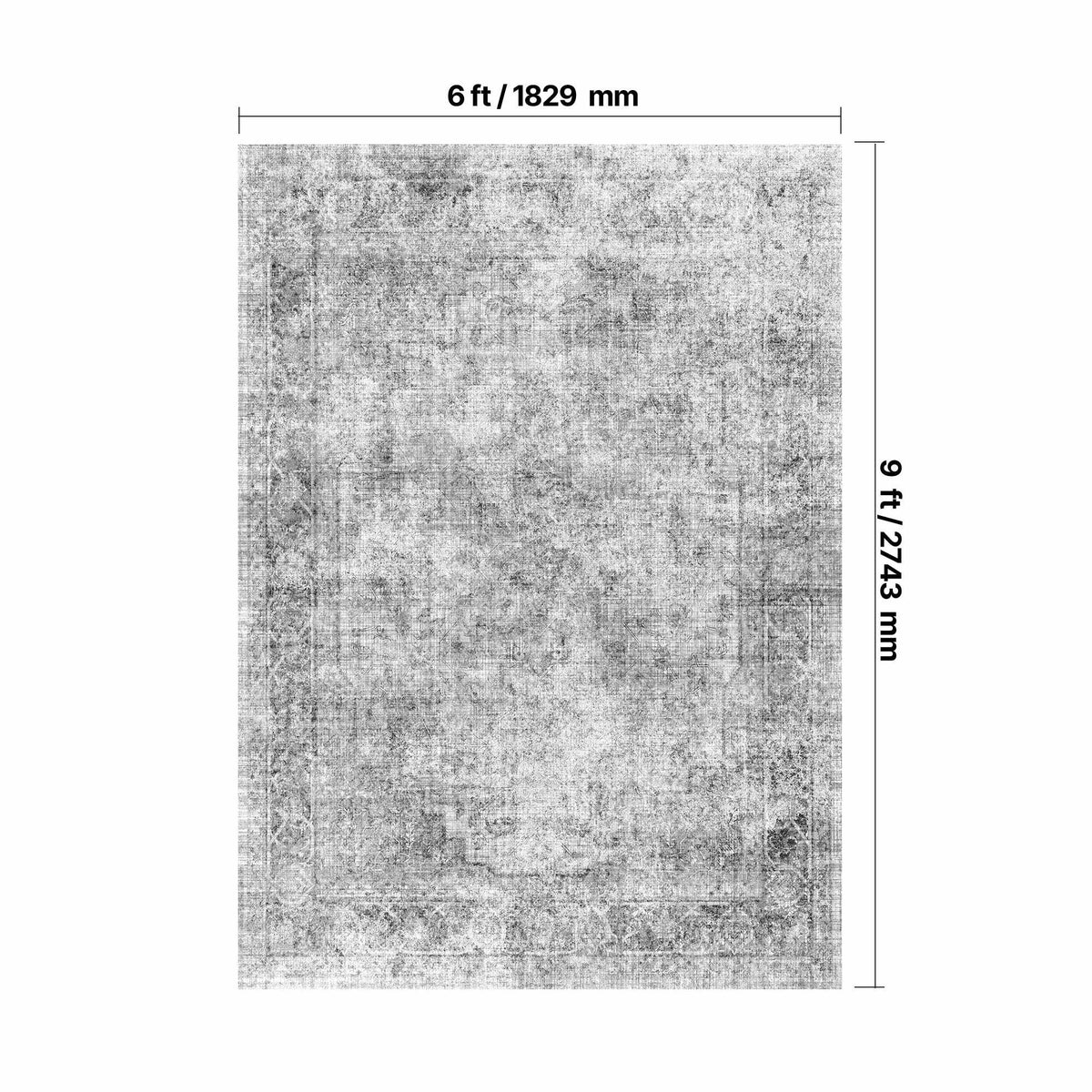 Area Rug, 6 x 9 ft Large Washable Boho Rug, Non-Slip and Tear-Resistant Soft Carpet, Pet & Child Friendly Bohemian Area Rugs, Indoor Mat for Bedroom, Living Room, Kids Room, Entryway, Gray