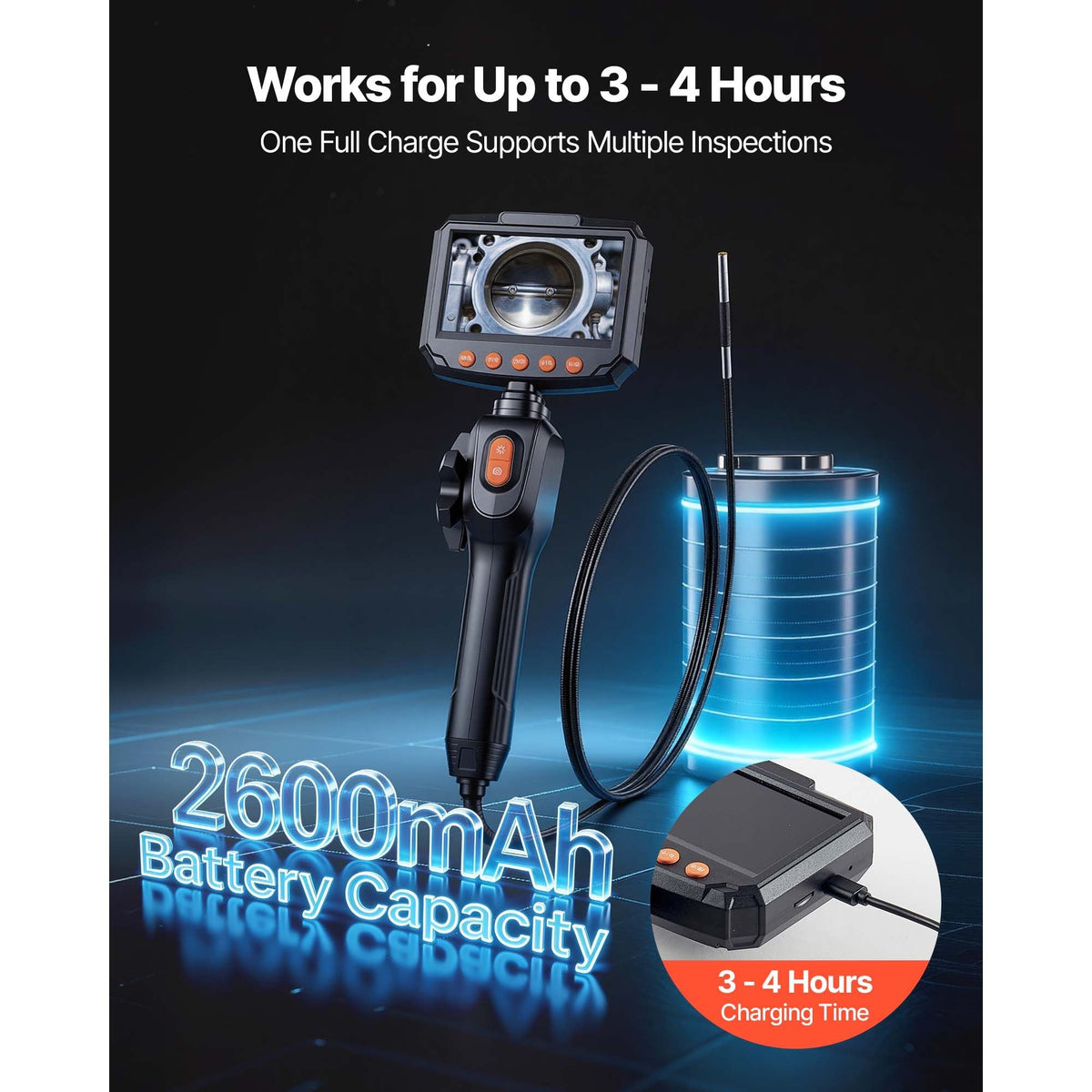 Articulating Borescope with 0.15" Ultra Slim Lens, Two-Way Articulated Endoscope with Light, 4.3" IPS Screen, 1280 x 720 HD Lens, 8X Zoom Inspection Camera for Automotive, Tight Mechanical Space