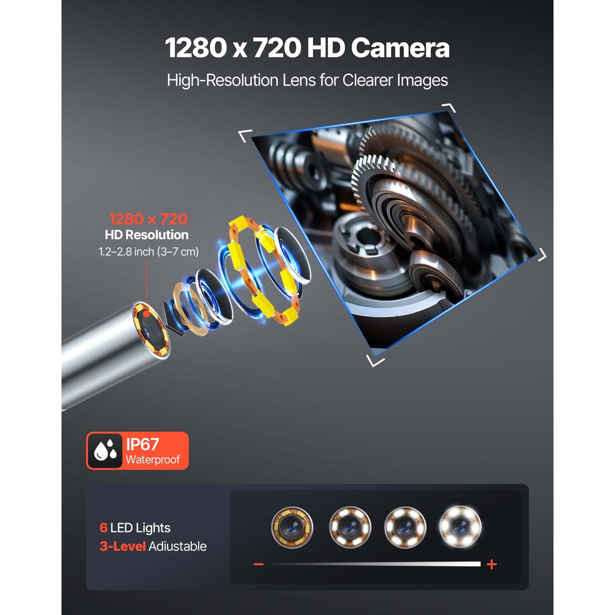 Articulating Borescope with 0.15" Ultra Slim Lens, Two-Way Articulated Endoscope with Light, 4.3" IPS Screen, 1280 x 720 HD Lens, 8X Zoom Inspection Camera for Automotive, Tight Mechanical Space