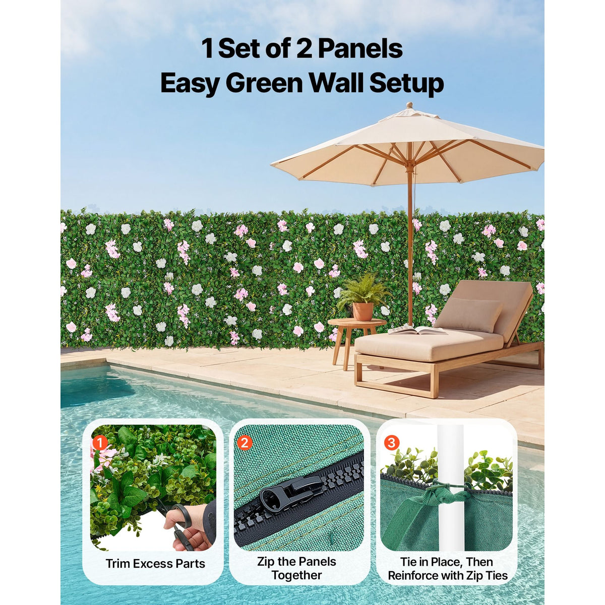 Artificial Luxury Flower Wall Backdrop, 2 PCS, Each Panel 2 x 8 ft, Gorgeous 3D Silk Floral Backdrop Pet Friendly, Easy Installation Flower Wall Panel for Wedding, Event, Party and Home Decor