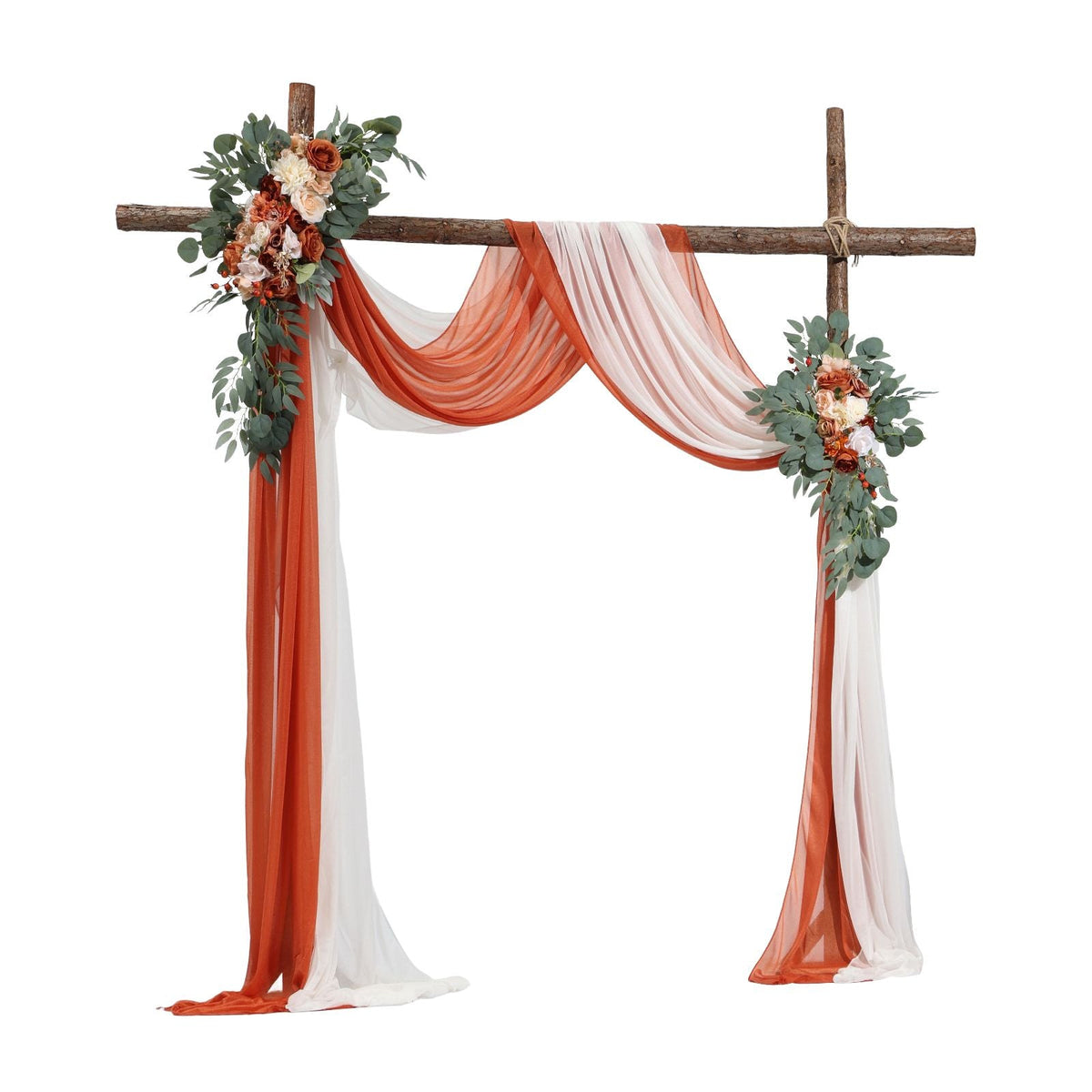 Artificial Wedding Arch Flowers Kit, Orange Wedding Arch Flowers with Drapes Kit (Pack of 4) - 2 Pcs Floral Arrangement, 2 Pcs Sheer Drapes, for Ceremony Bouquets Reception Backdrop Decoration