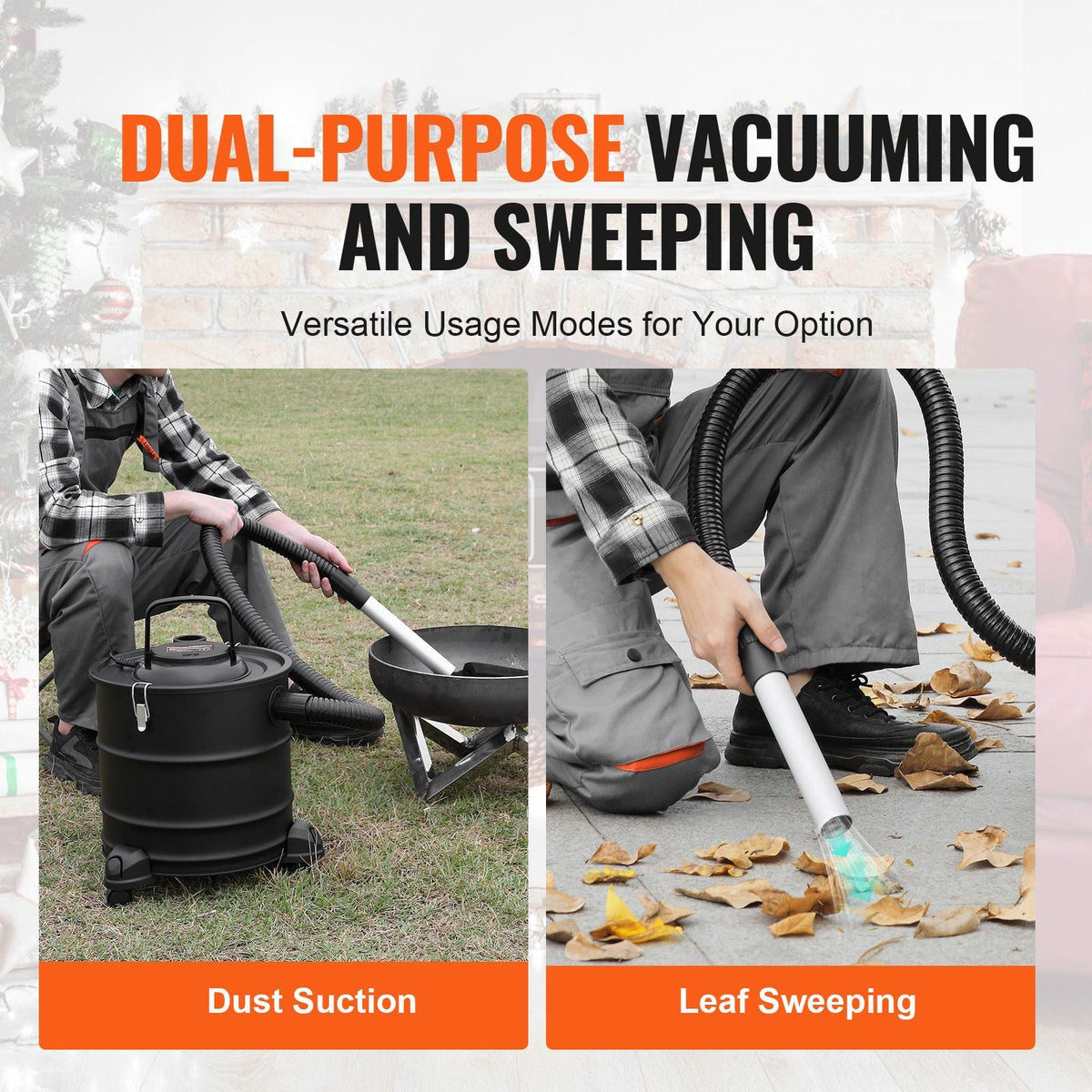 Ash Vacuum Cleaner, 5 Gallon with 1200W Powerful Suction, Fireplace Vacuum with Reverse Suction, 16.4 ft Power Cable, 16 Kpa Max. Vacuum, for Fireplaces, Pellet Stoves, Wood Stove, Log Burner