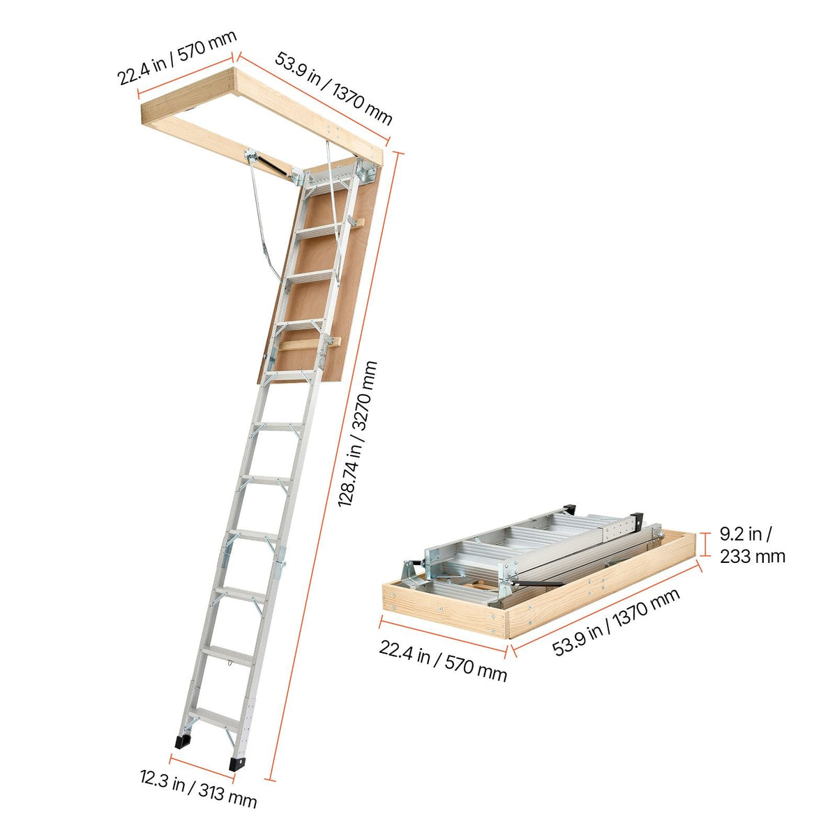 Attic Ladder, 375LBS / 170KG Capacity, 9.8 to 10.3 ft / 3 to 3.13 m Height Adjustable, Multi-Purpose Foldable Aluminium Attic Stairs, Fits 7.66 to 10.25 ft Ceiling Heights for Convenient Access