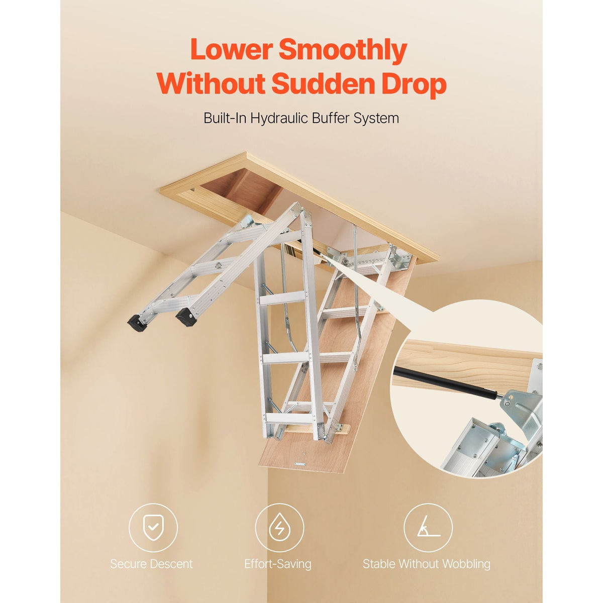 Attic Ladder, 375LBS / 170KG Capacity, 9.8 to 10.3 ft / 3 to 3.13 m Height Adjustable, Multi-Purpose Foldable Aluminium Attic Stairs, Fits 7.66 to 10.25 ft Ceiling Heights for Convenient Access