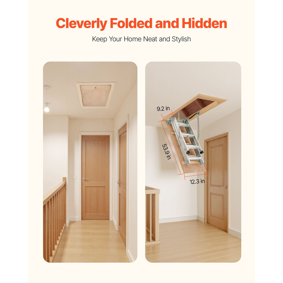 Attic Ladder, 375LBS / 170KG Capacity, 9.8 to 10.3 ft / 3 to 3.13 m Height Adjustable, Multi-Purpose Foldable Aluminium Attic Stairs, Fits 7.66 to 10.25 ft Ceiling Heights for Convenient Access