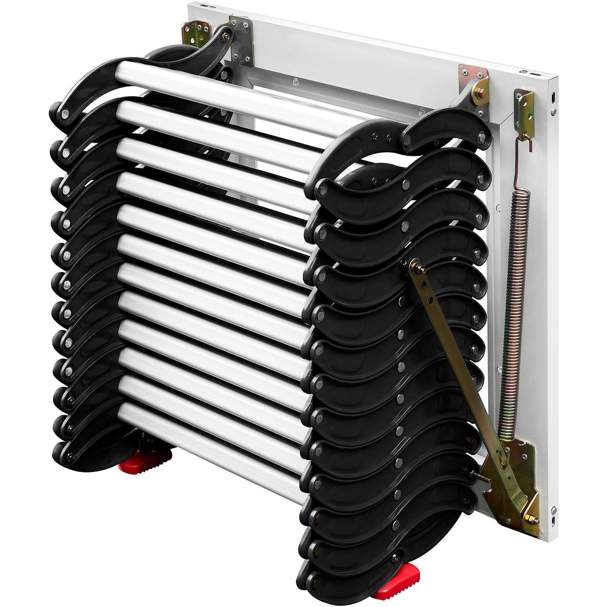 Attic Steps Pull Down 12 Steps Attic Stairs Alloy Attic Access Ladder, Black Pulldown Attic Stairs, Wall-mounted Folding Stairs for Attic, Retractable Attic Ladder with Armrests, 9.8 feet Height