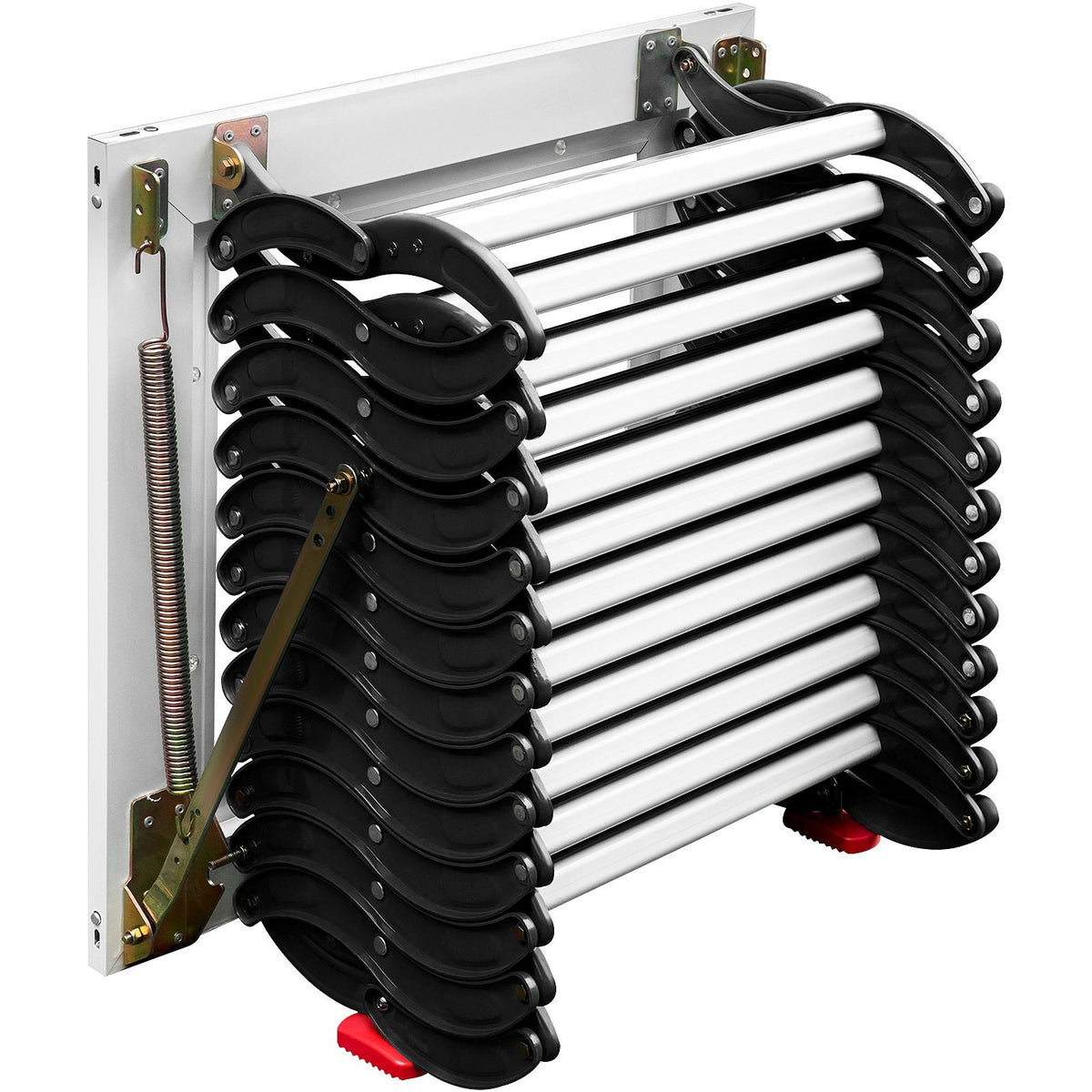 Attic Steps Pull Down 12 Steps Attic Stairs Alloy Attic Access Ladder, Black Pulldown Attic Stairs, Wall-mounted Folding Stairs for Attic, Retractable Attic Ladder with Armrests, 9.8 feet Height