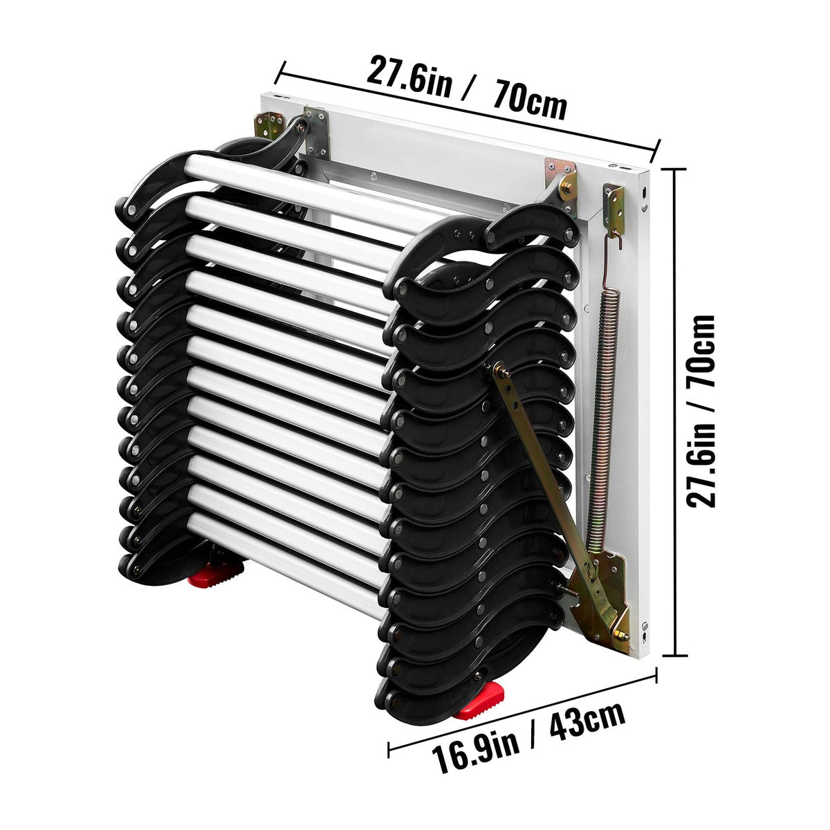Attic Steps Pull Down 12 Steps Attic Stairs Alloy Attic Access Ladder, Black Pulldown Attic Stairs, Wall-mounted Folding Stairs for Attic, Retractable Attic Ladder with Armrests, 9.8 feet Height
