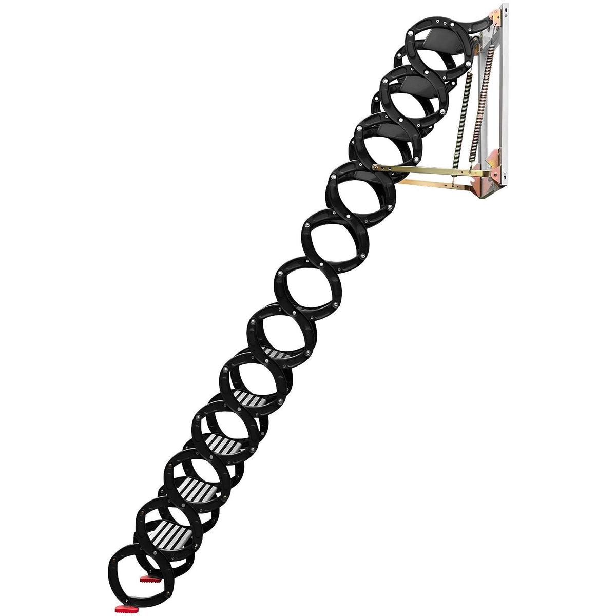 Attic Steps Pull Down 12 Steps Attic Stairs Alloy Attic Access Ladder, Black Pulldown Attic Stairs, Wall-mounted Folding Stairs for Attic, Retractable Attic Ladder with Armrests, 9.8 feet Height
