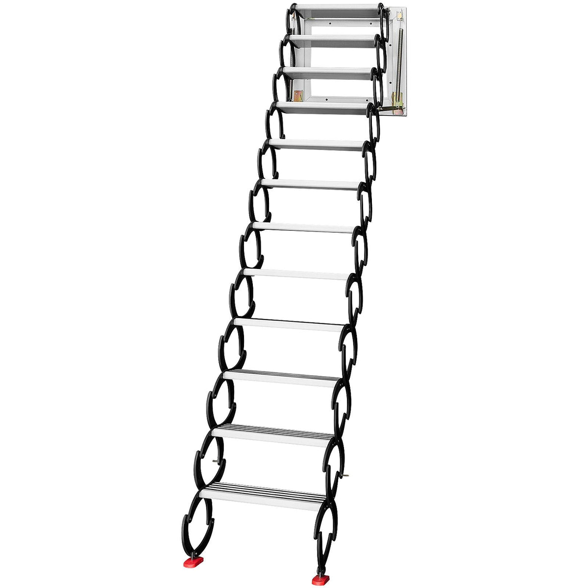 Attic Steps Pull Down 12 Steps Attic Stairs Alloy Attic Access Ladder, Black Pulldown Attic Stairs, Wall-mounted Folding Stairs for Attic, Retractable Attic Ladder with Armrests, 9.8 feet Height
