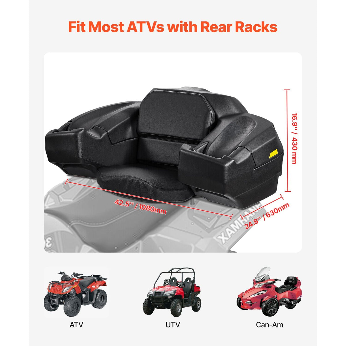 ATV Rear Storage Box and Lounger, 95L ATV Cargo Box with Seat & Backrest, Waterproof LLDPE & Lockable Lounger Storage Box Fit Most ATVs with Rear Rack, Compatible with ATV, UTV, Can-Am Vehicles