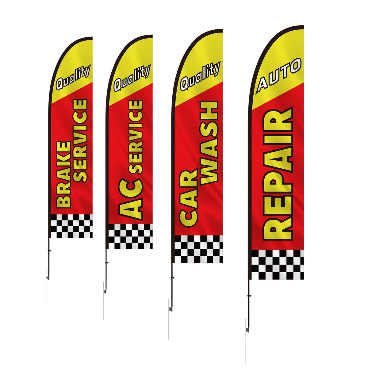 Auto Repair Advertising Feather Flag with Pole Kit, Advertising Flags for Business Outside, Includes 4 Banner Flags, 4 Poles, 4 Ground Stakes, Swooper Flags for Businesses 16.3 FT