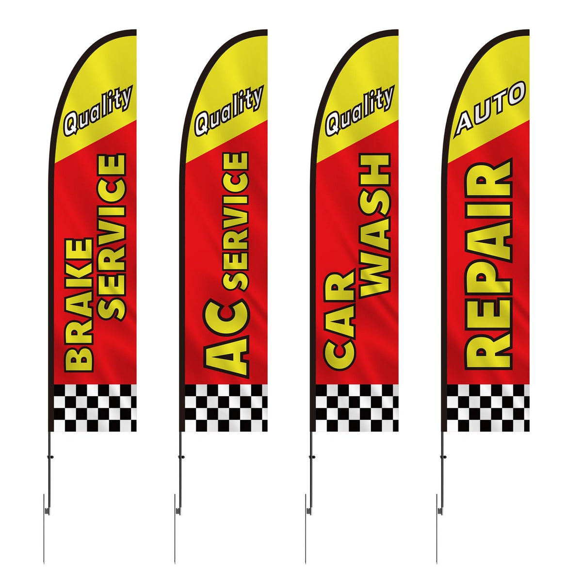 Auto Repair Advertising Feather Flag with Pole Kit, Advertising Flags for Business Outside, Includes 4 Banner Flags, 4 Poles, 4 Ground Stakes, Swooper Flags for Businesses 16.3 FT