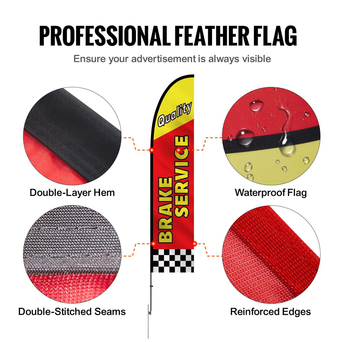 Auto Repair Advertising Feather Flag with Pole Kit, Advertising Flags for Business Outside, Includes 4 Banner Flags, 4 Poles, 4 Ground Stakes, Swooper Flags for Businesses 16.3 FT