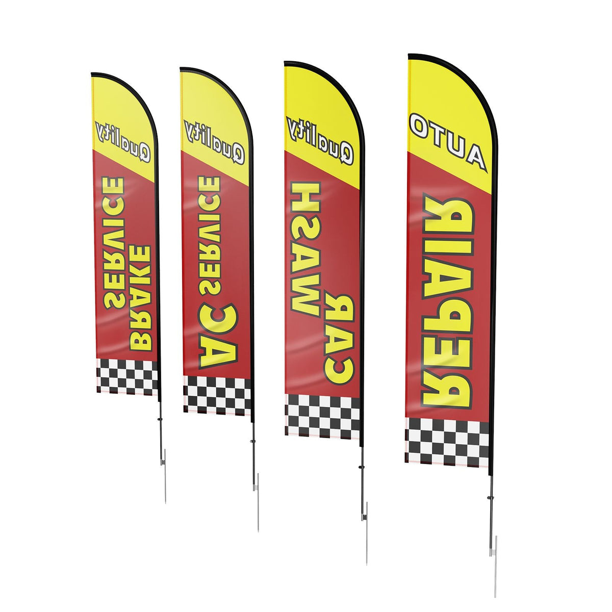 Auto Repair Advertising Feather Flag with Pole Kit, Advertising Flags for Business Outside, Includes 4 Banner Flags, 4 Poles, 4 Ground Stakes, Swooper Flags for Businesses 16.3 FT