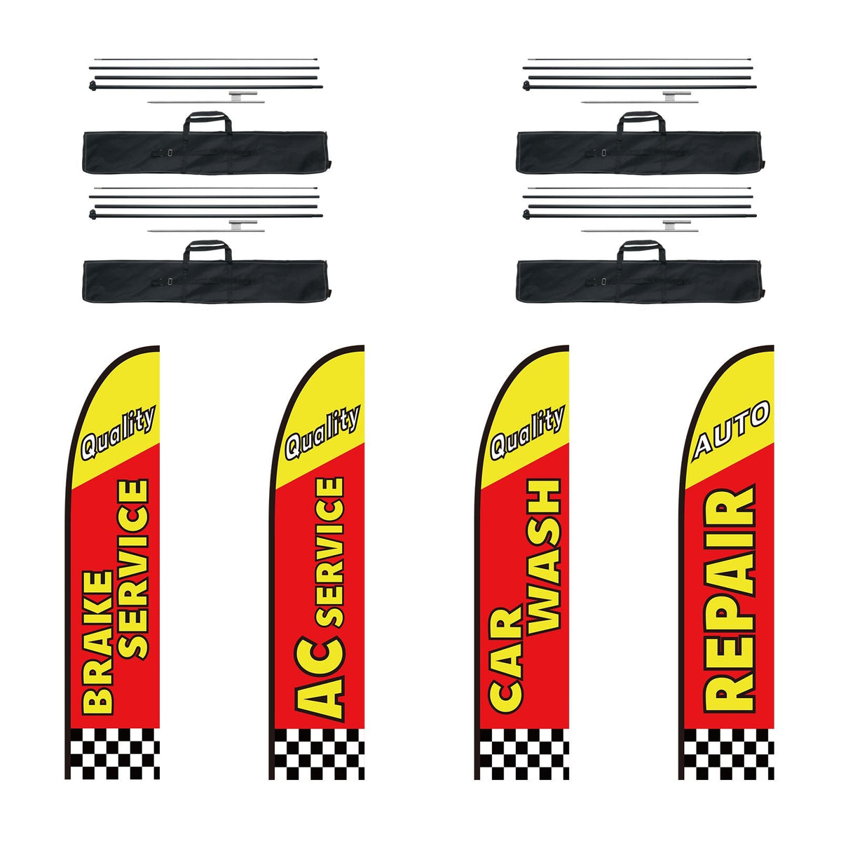 Auto Repair Advertising Feather Flag with Pole Kit, Advertising Flags for Business Outside, Includes 4 Banner Flags, 4 Poles, 4 Ground Stakes, Swooper Flags for Businesses 16.3 FT