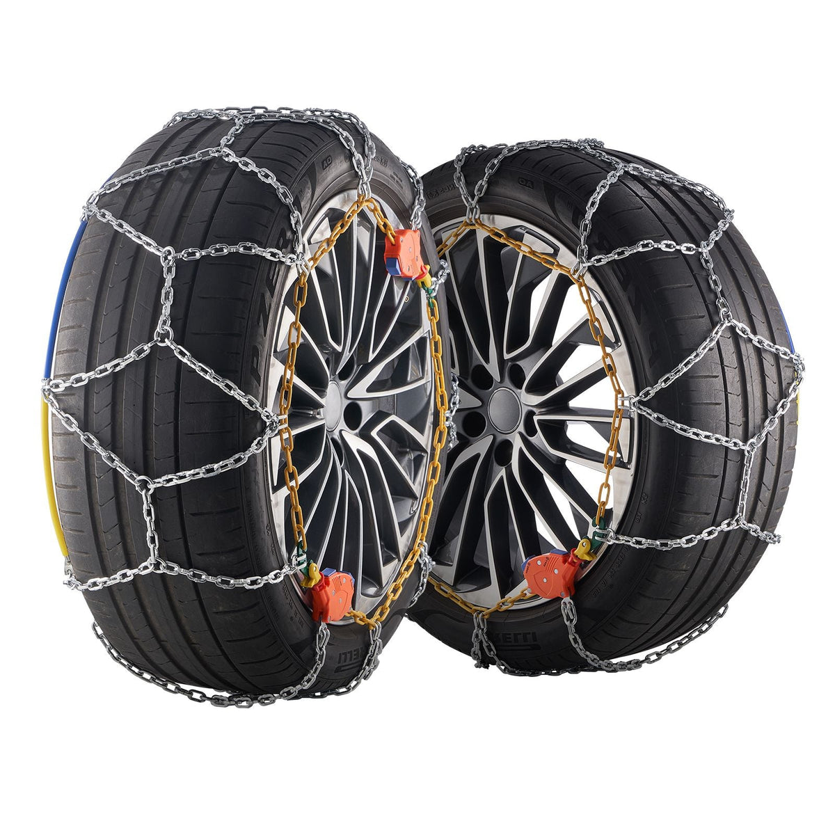 Auto Tightening Snow Chains, Diamond Mesh Traction Wheel Chains for Anti-slip, Manganese Alloy Steel Emergency Tire Chains for Cars, Pickups, SUVs, and Trucks (Set of 2)