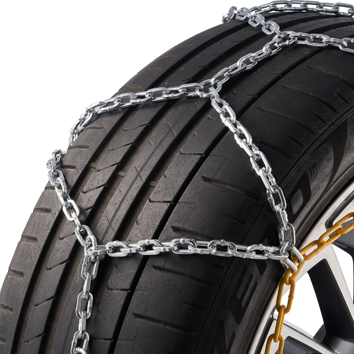Auto Tightening Snow Chains, Diamond Mesh Traction Wheel Chains for Anti-slip, Manganese Alloy Steel Emergency Tire Chains for Cars, Pickups, SUVs, and Trucks (Set of 2)