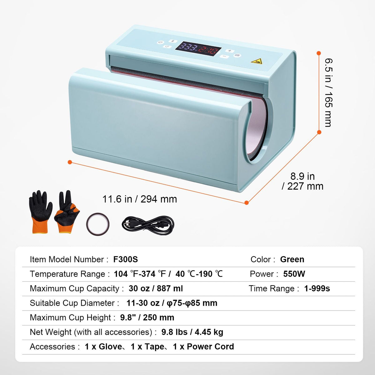 Auto Tumbler Heat Press Machine, Mug Heat Press for 11-30oz Sublimation Tumblers, Heat Up Fast and Even, Tumbler Press with Tape and Glove, Temp and Time Setting, for Tumblers, Cups, Mugs, Blue