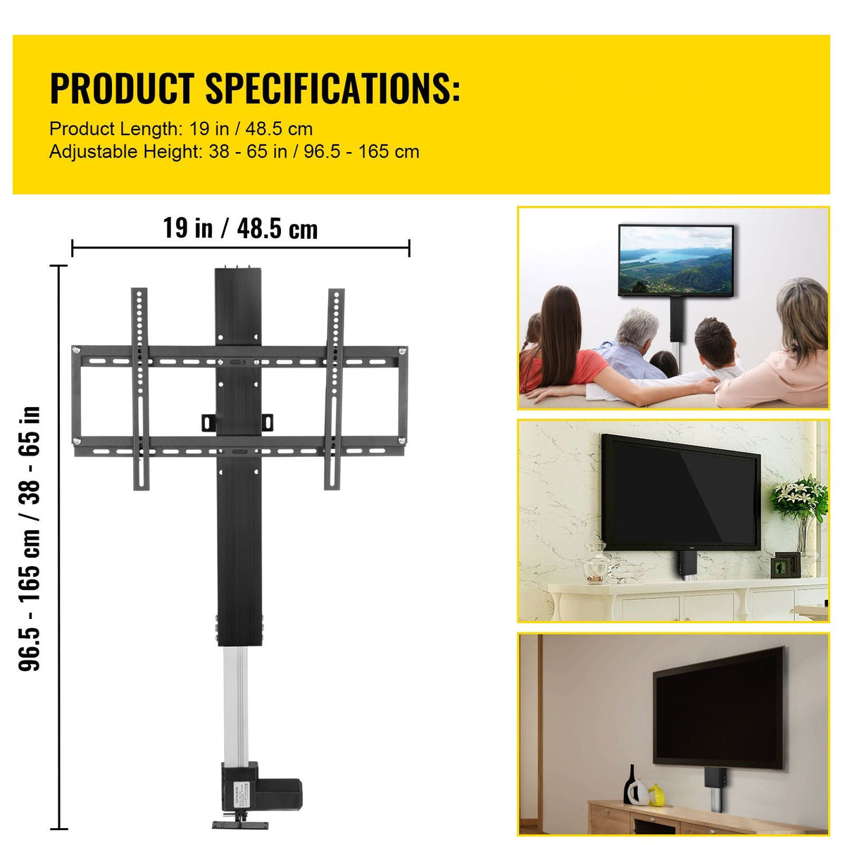 Automated TV Elevator for Up to 50" Screens, 28" Stroke with Adjustable Height from 38" to 65", Remote Controlled, Supports up to 132 lbs