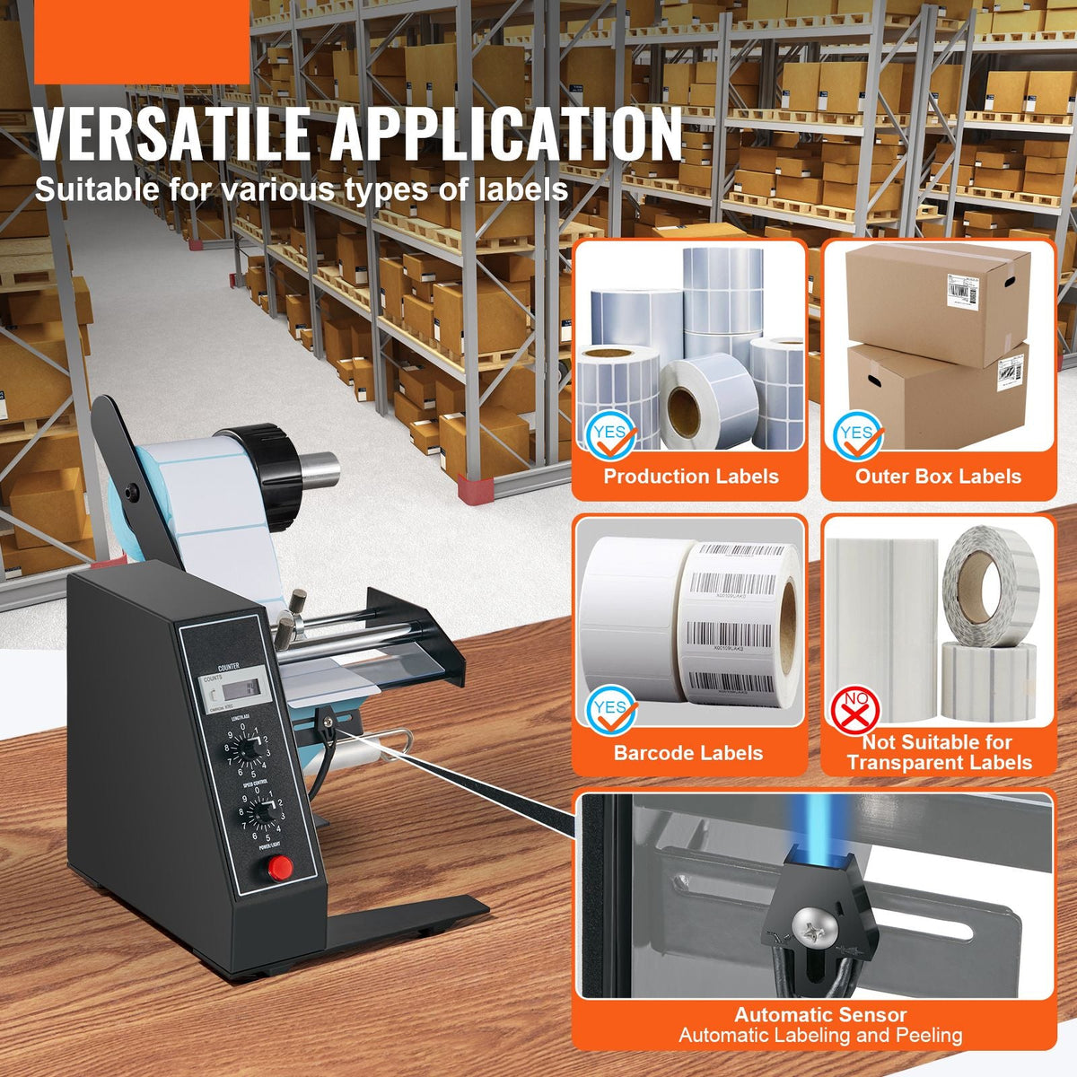 Automatic Label Dispenser, Width 0.6"-4.9"/15-125 mm, Length 0.1"-5.9"/3-150 mm, Automatic Label Stripper Label Separating Machine, Speed Adjustable Label Applicator, Auto Counting 0-999999