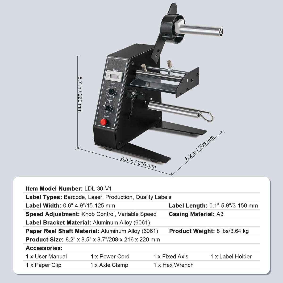 Automatic Label Dispenser, Width 0.6"-4.9"/15-125 mm, Length 0.1"-5.9"/3-150 mm, Automatic Label Stripper Label Separating Machine, Speed Adjustable Label Applicator, Auto Counting 0-999999