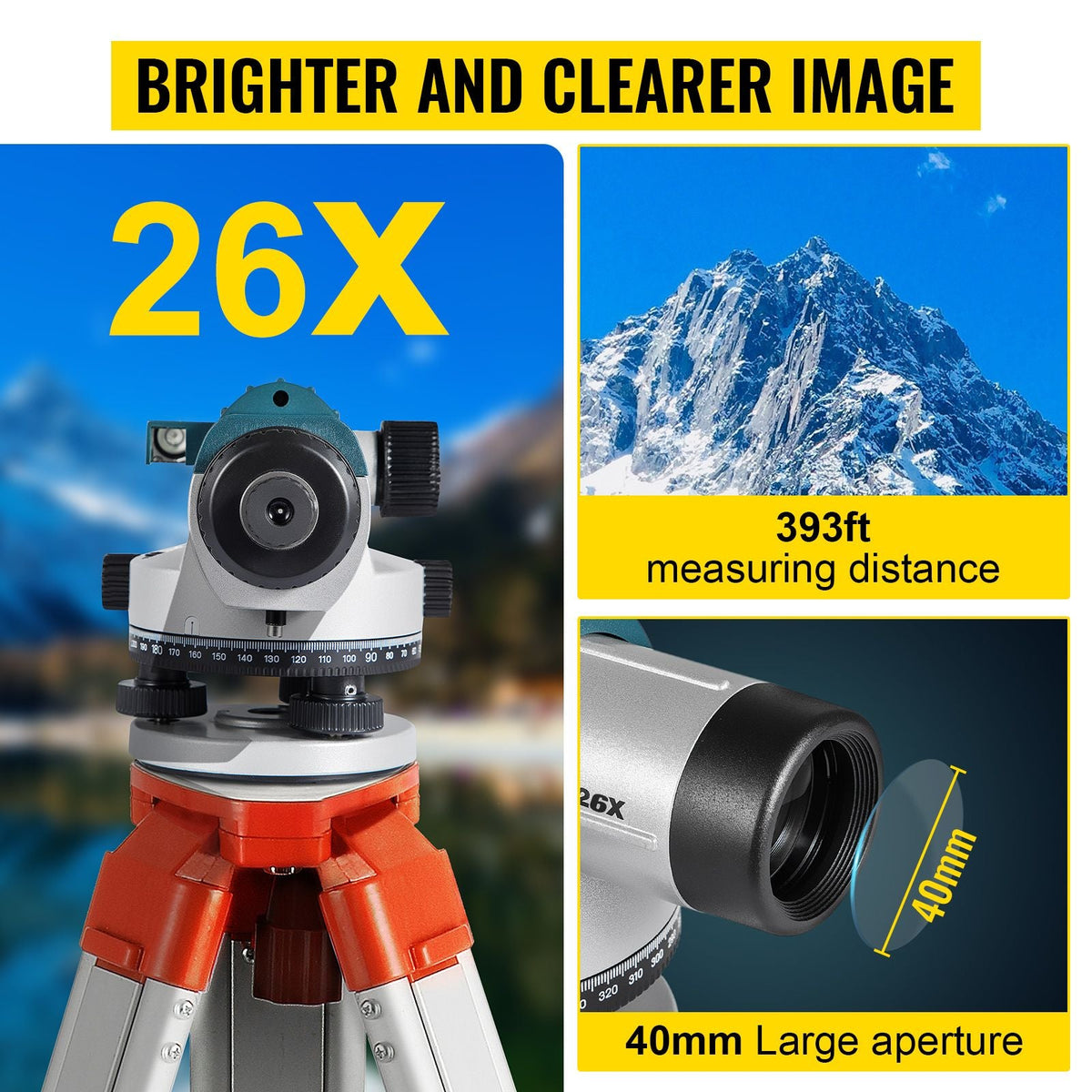 Automatic Optical Level 26X Optical Auto Level Kit High Precision Height/Distance/Angle Level Measure Builders Level with Magnetic Dampened Compensator and Transport Lock, IP54 Waterproof