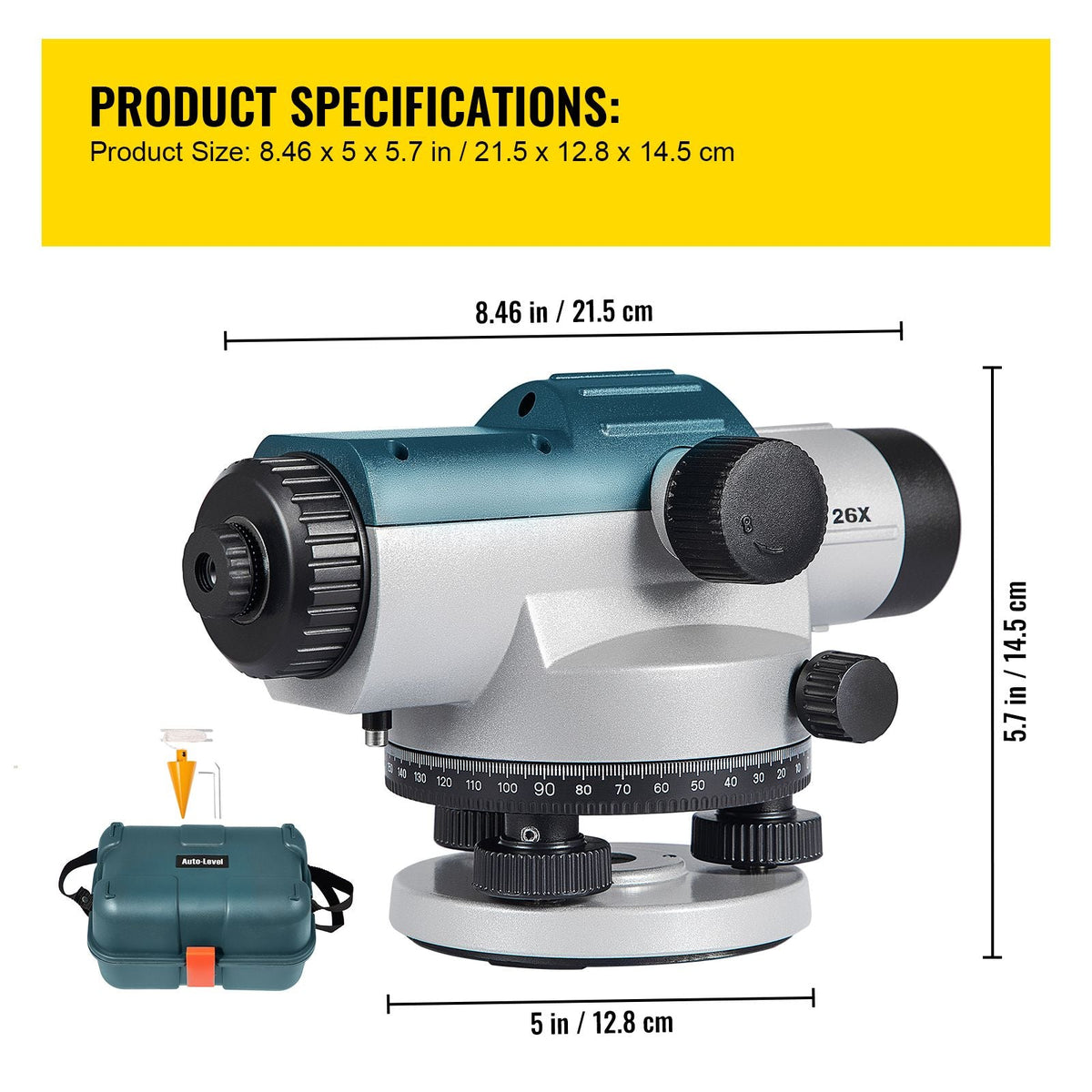 Automatic Optical Level 26X Optical Auto Level Kit High Precision Height/Distance/Angle Level Measure Builders Level with Magnetic Dampened Compensator and Transport Lock, IP54 Waterproof