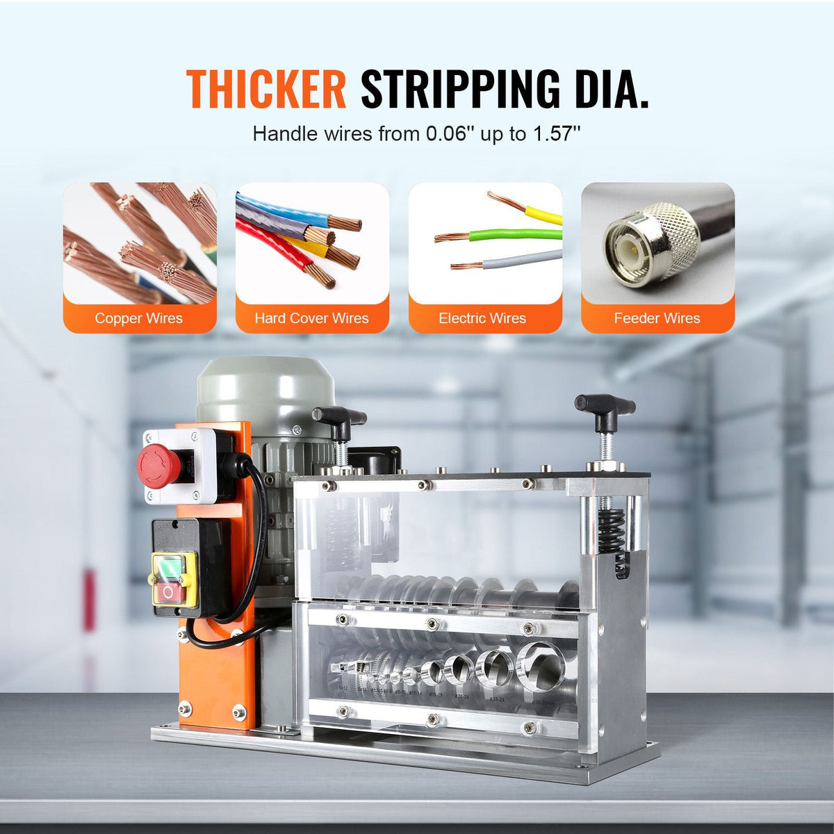 Automatic Wire Stripping Machine, 0.06''-1.57'' Electric Motorized Cable Stripper, 750 W, 98 ft/min Wire Peeler with Visible Stripping Depth Reference, 10 Channels for Scrap Copper Recycling