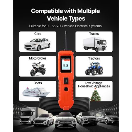 Automotive Circuit Tester, 8 - 35 DCV Power Circuit Probe Tester with TFT Color Display and Lighting, Automotive Power Tester Probe with 13 ft / 4 m Cable, ABS Shell Electrical Detector Finder