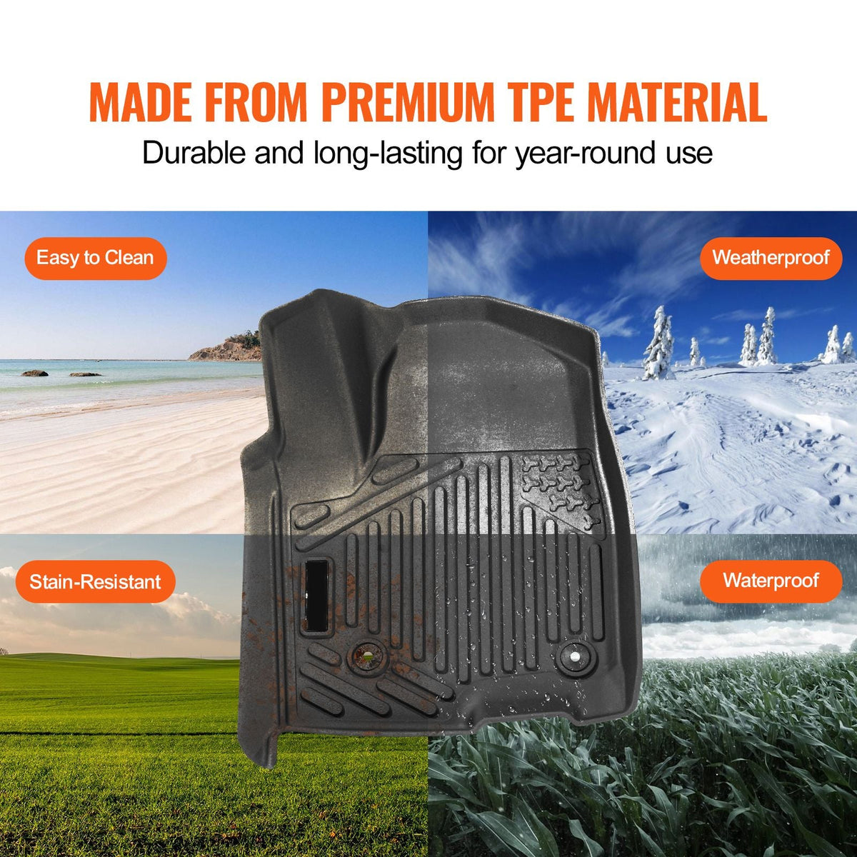 Automotive Floor Mats, Fits for Chevrolet Silverado/GMC Sierra 1500, 2500/3500 HD 2019-2024/2020-2024, 3 pcs Front and 2nd Row Liners, All Weather Custom Fit TPE Vehicle Floor Mats, Black