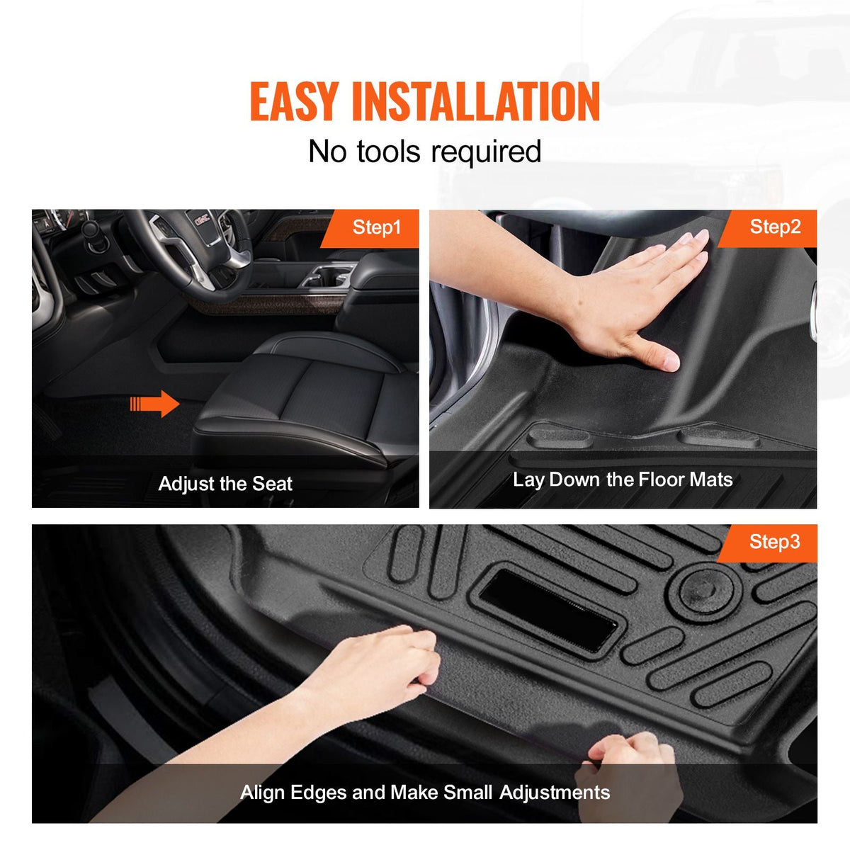 Automotive Floor Mats, Fits for Chevrolet Silverado/GMC Sierra 1500, 2500/3500 HD 2019-2024/2020-2024, 3 pcs Front and 2nd Row Liners, All Weather Custom Fit TPE Vehicle Floor Mats, Black