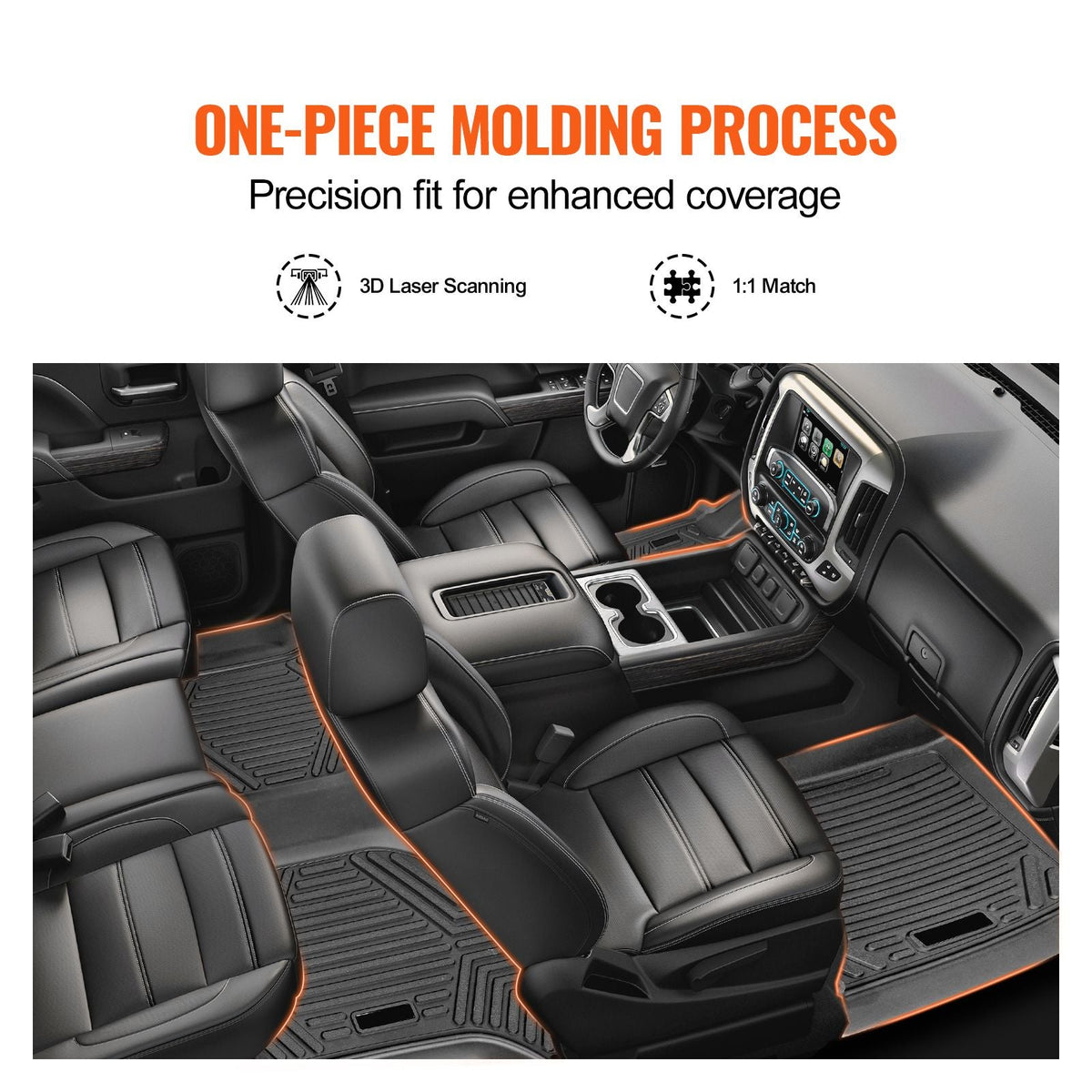 Automotive Floor Mats, Fits for Chevrolet Silverado/GMC Sierra 1500, 2500/3500 HD 2019-2024/2020-2024, 3 pcs Front and 2nd Row Liners, All Weather Custom Fit TPE Vehicle Floor Mats, Black